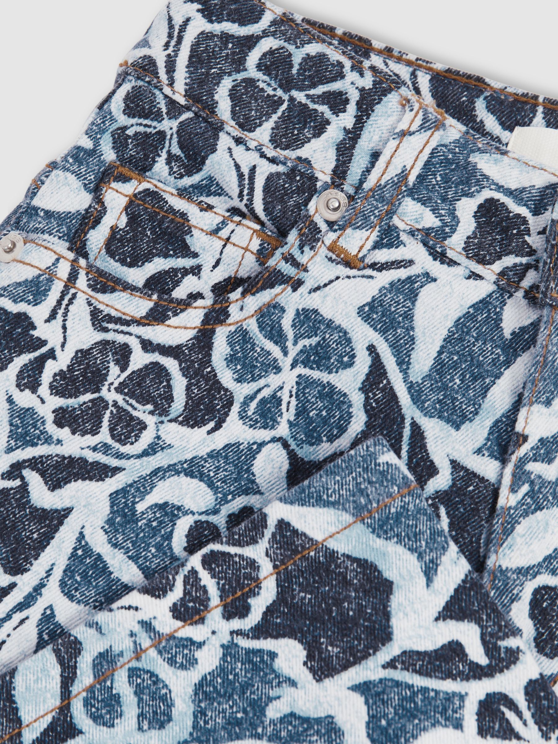 9-13 yrs Floral-Print Straight-Leg Jeans in Blue - Image 5 of 5
