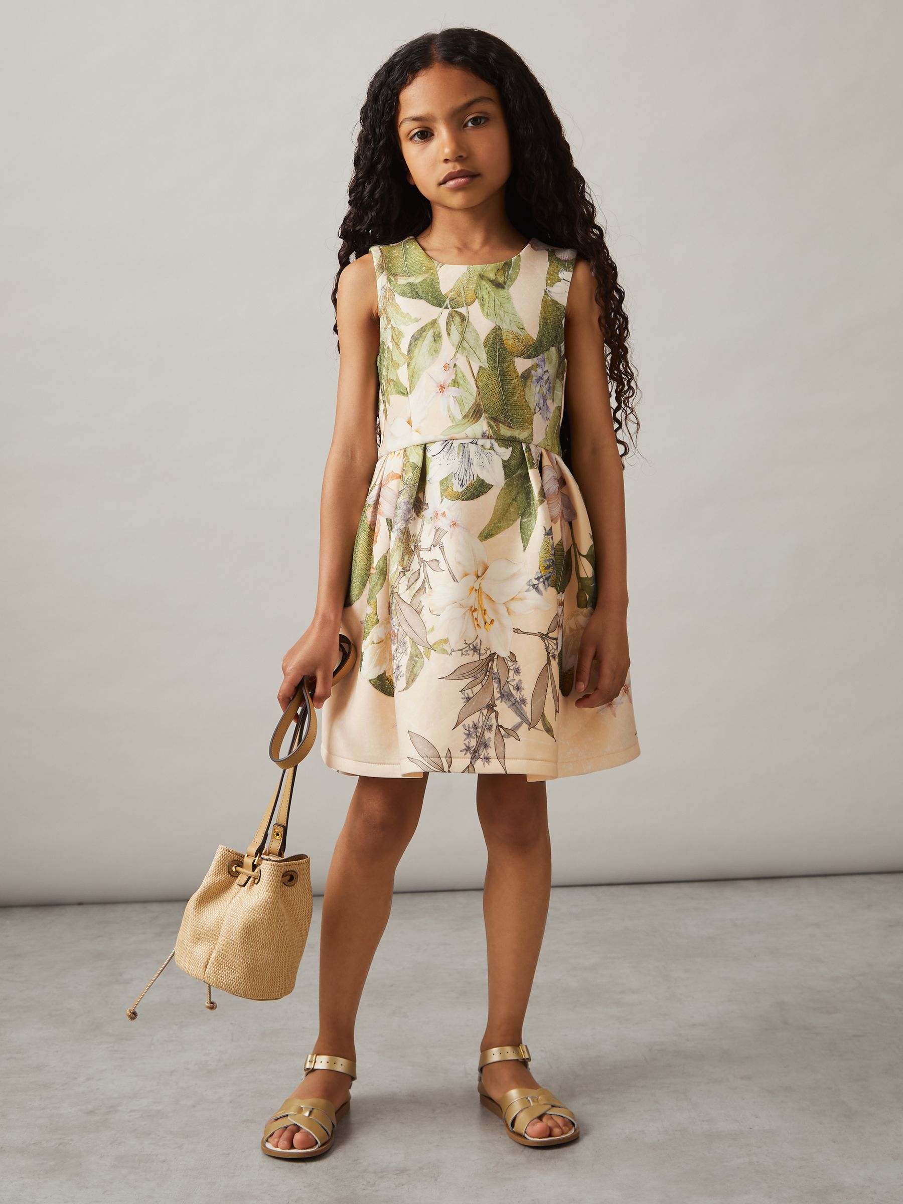 13-14 yrs Floral Scuba Sleeveless Dress in Pink Print - Image 2 of 4