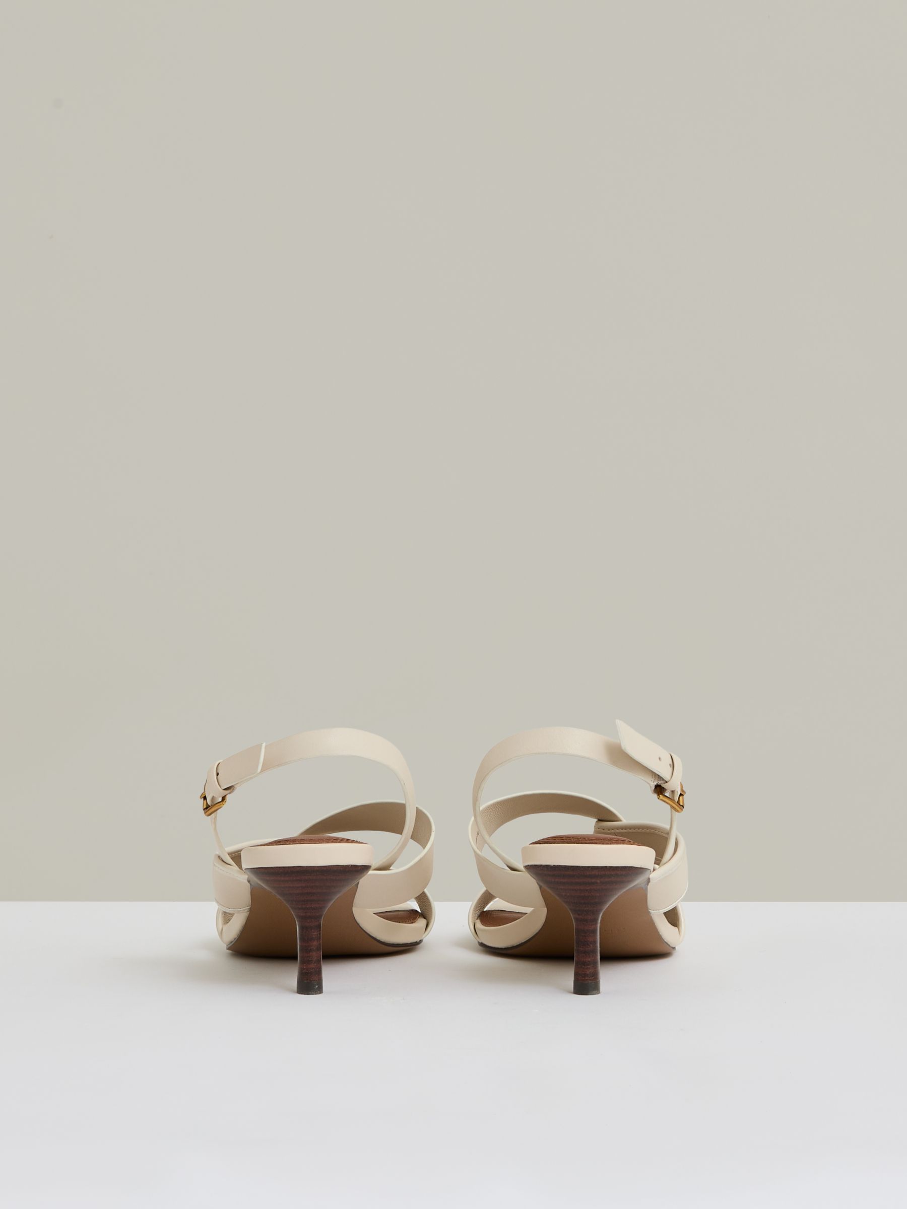 Leather Link-Strap Low-Heel Sandals in Off White - Image 3 of 5