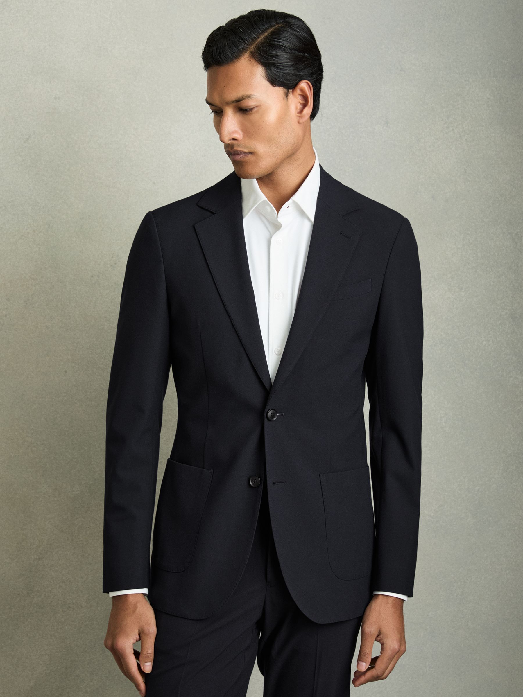 Single-Breasted Stretch Suit Blazer Slim-Fit in Navy - Image 1 of 9