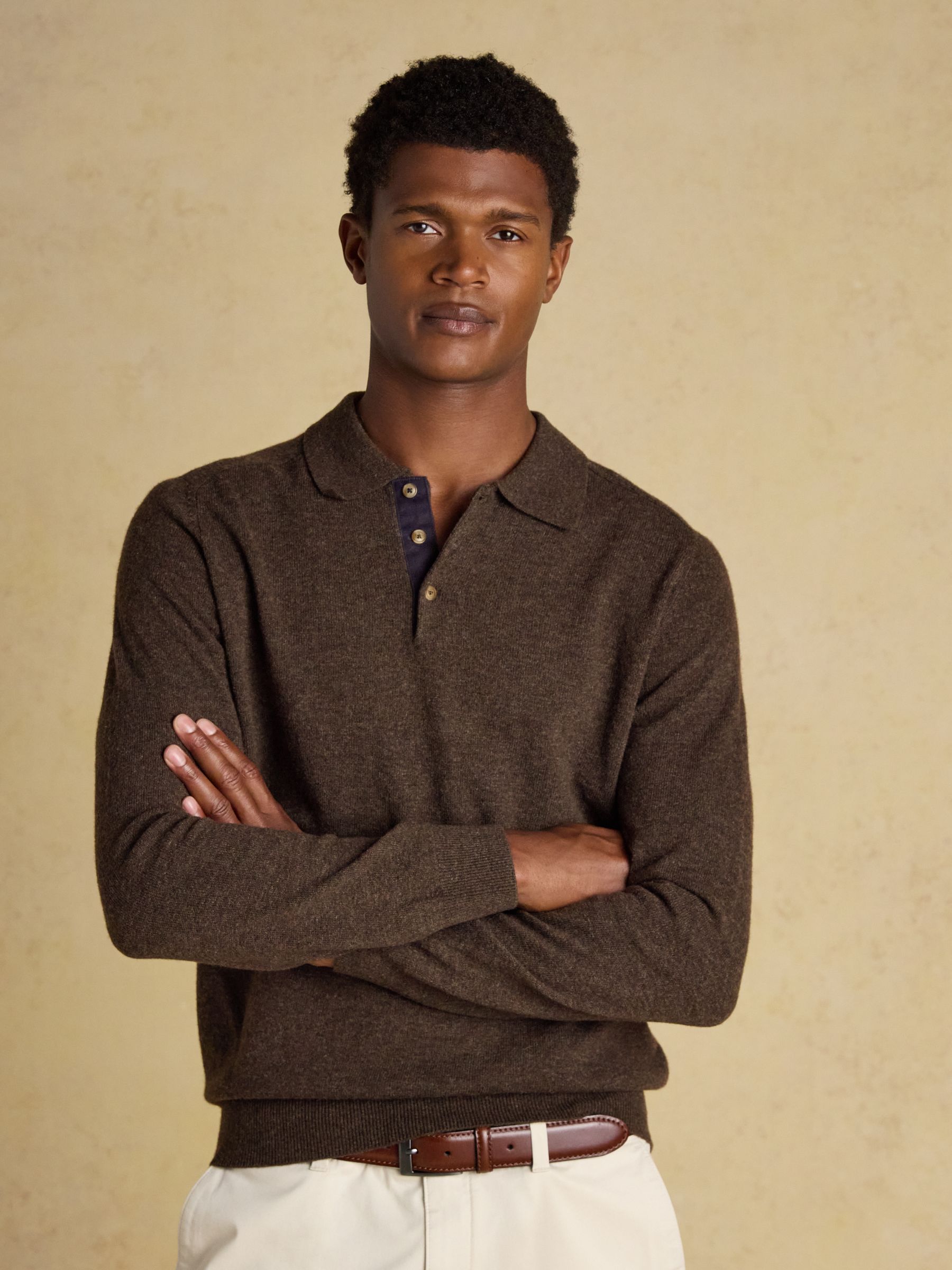 Sampson Wool-Rich Brown Long Sleeve Knitted Polo Shirt - Image 4 of 8