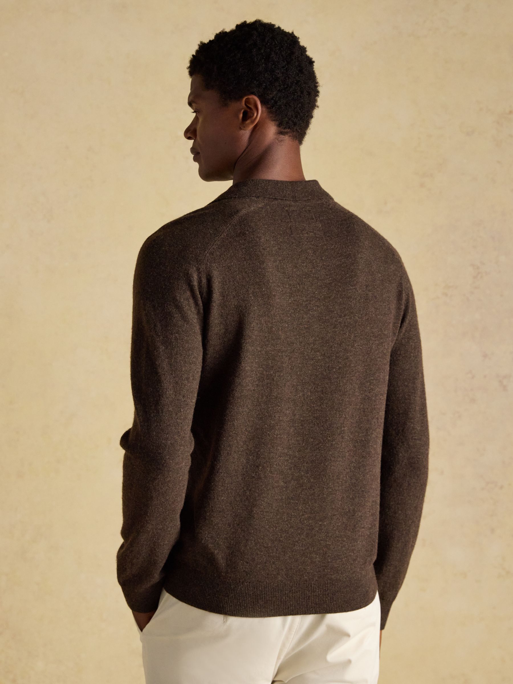 Sampson Wool-Rich Brown Long Sleeve Knitted Polo Shirt - Image 5 of 8