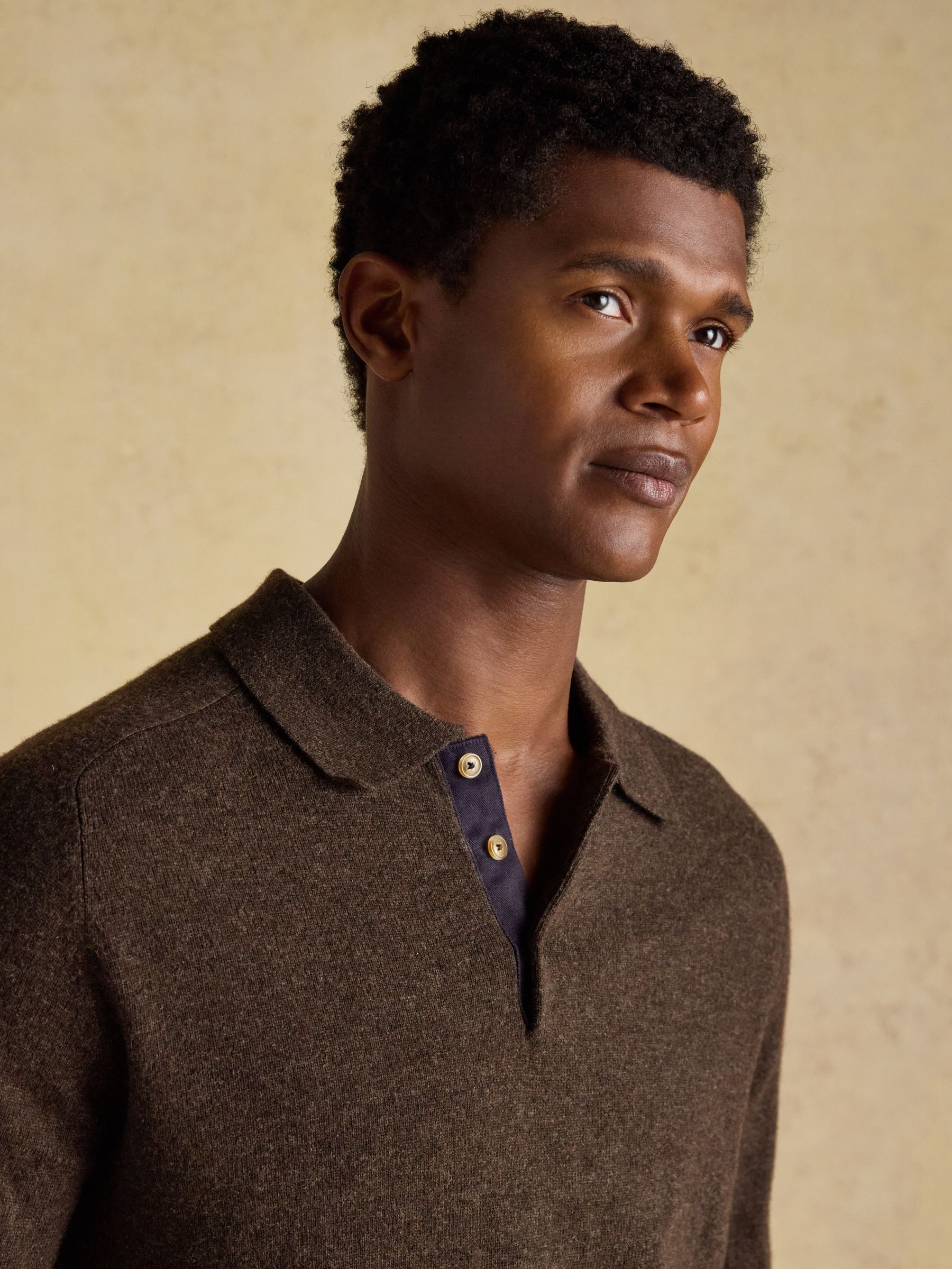 Sampson Wool-Rich Brown Long Sleeve Knitted Polo Shirt - Image 6 of 8