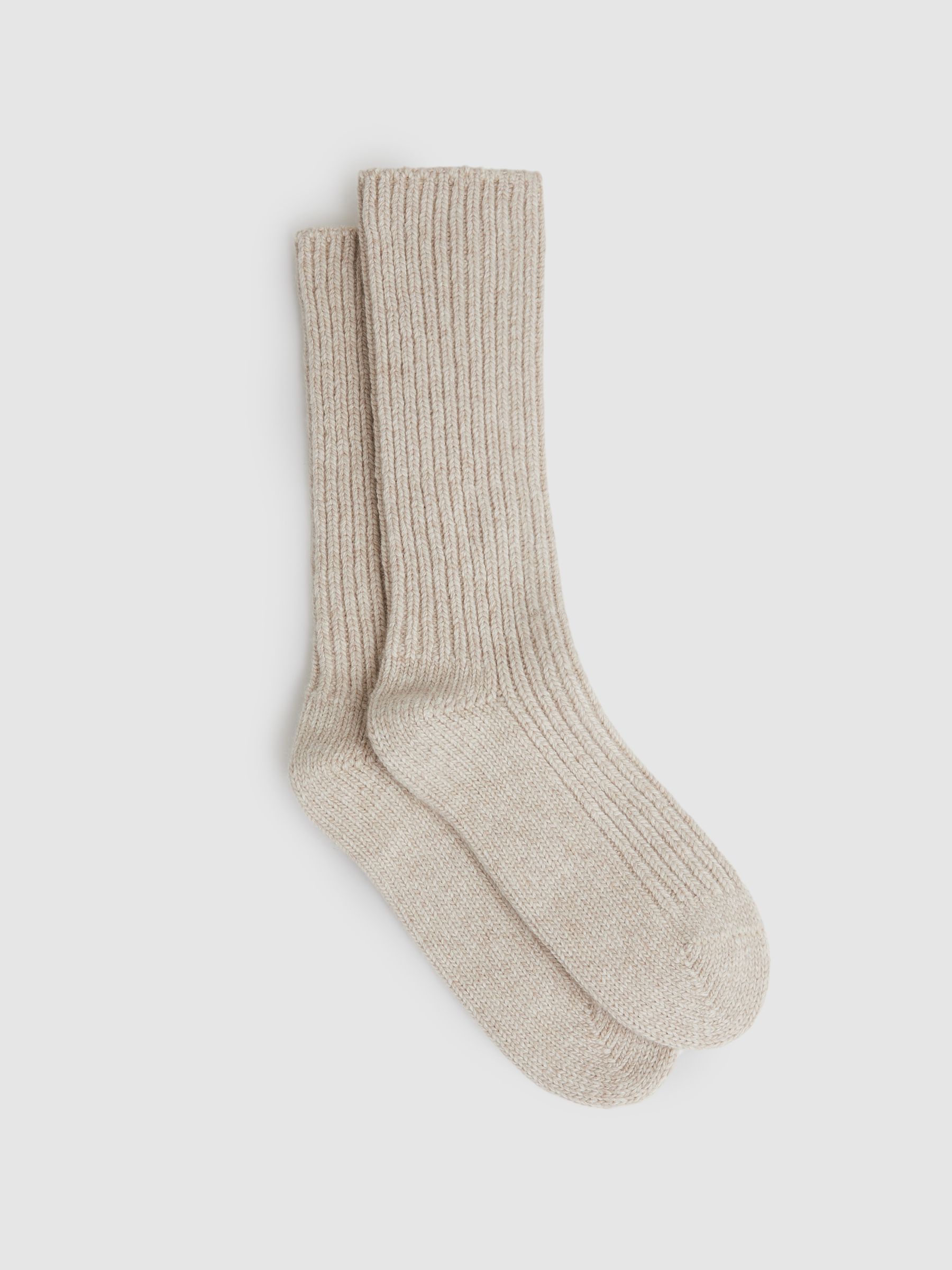 Rib-Knit Socks With Cashmere in Oatmeal - Image 1 of 3