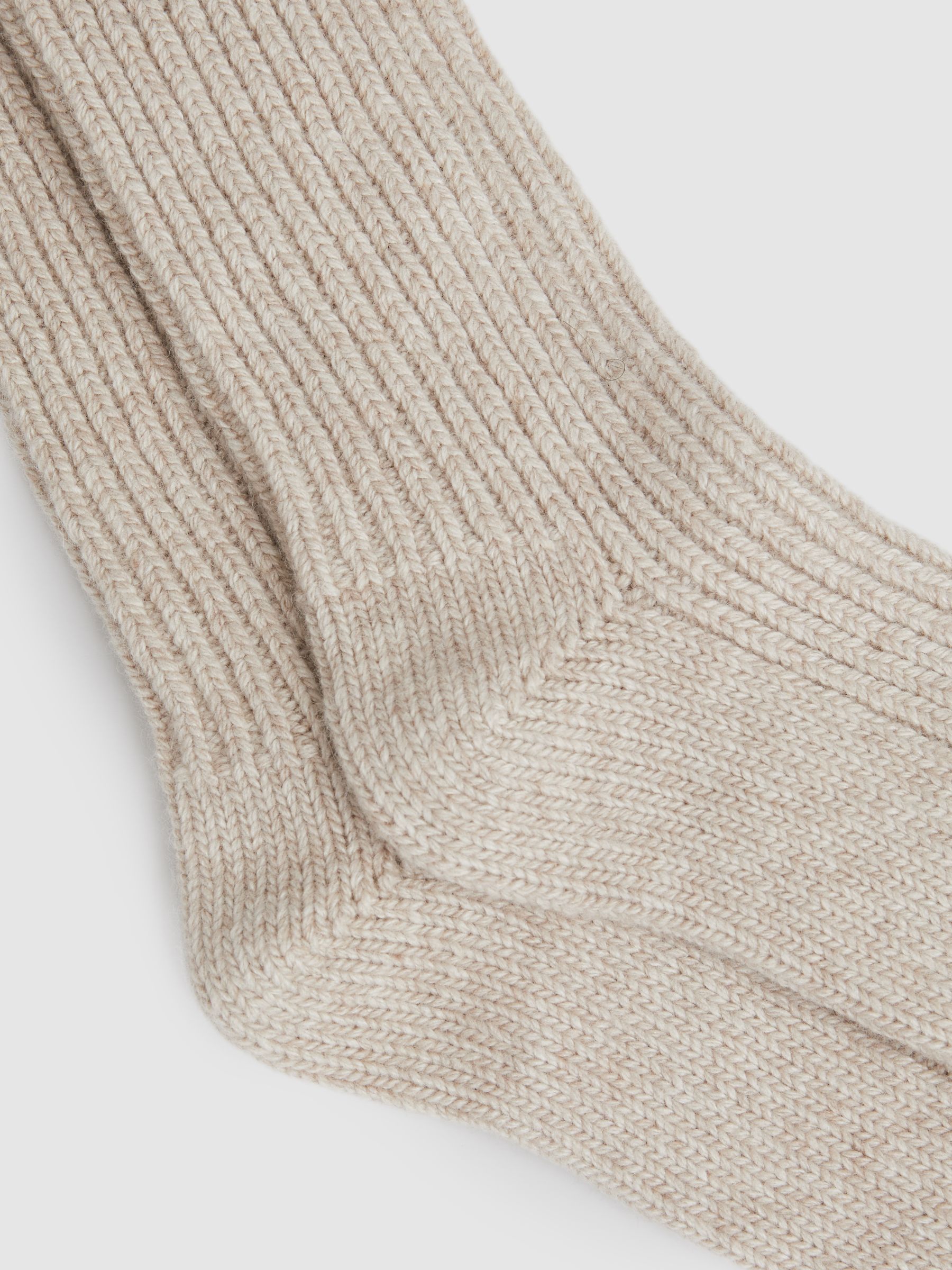 Rib-Knit Socks With Cashmere in Oatmeal - Image 2 of 3