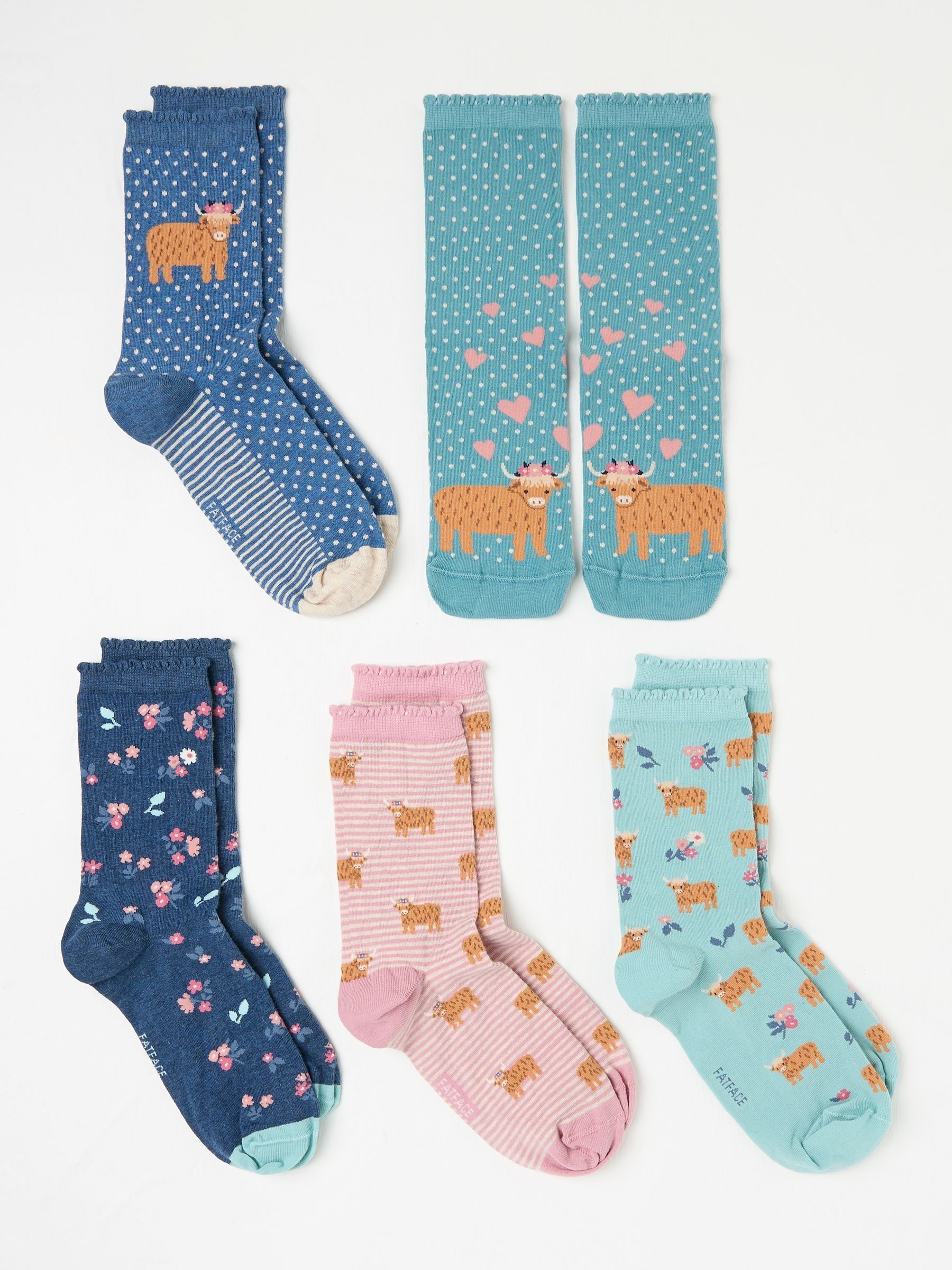Multi 5 Pairs of Highland Cow Socks - Image 2 of 2