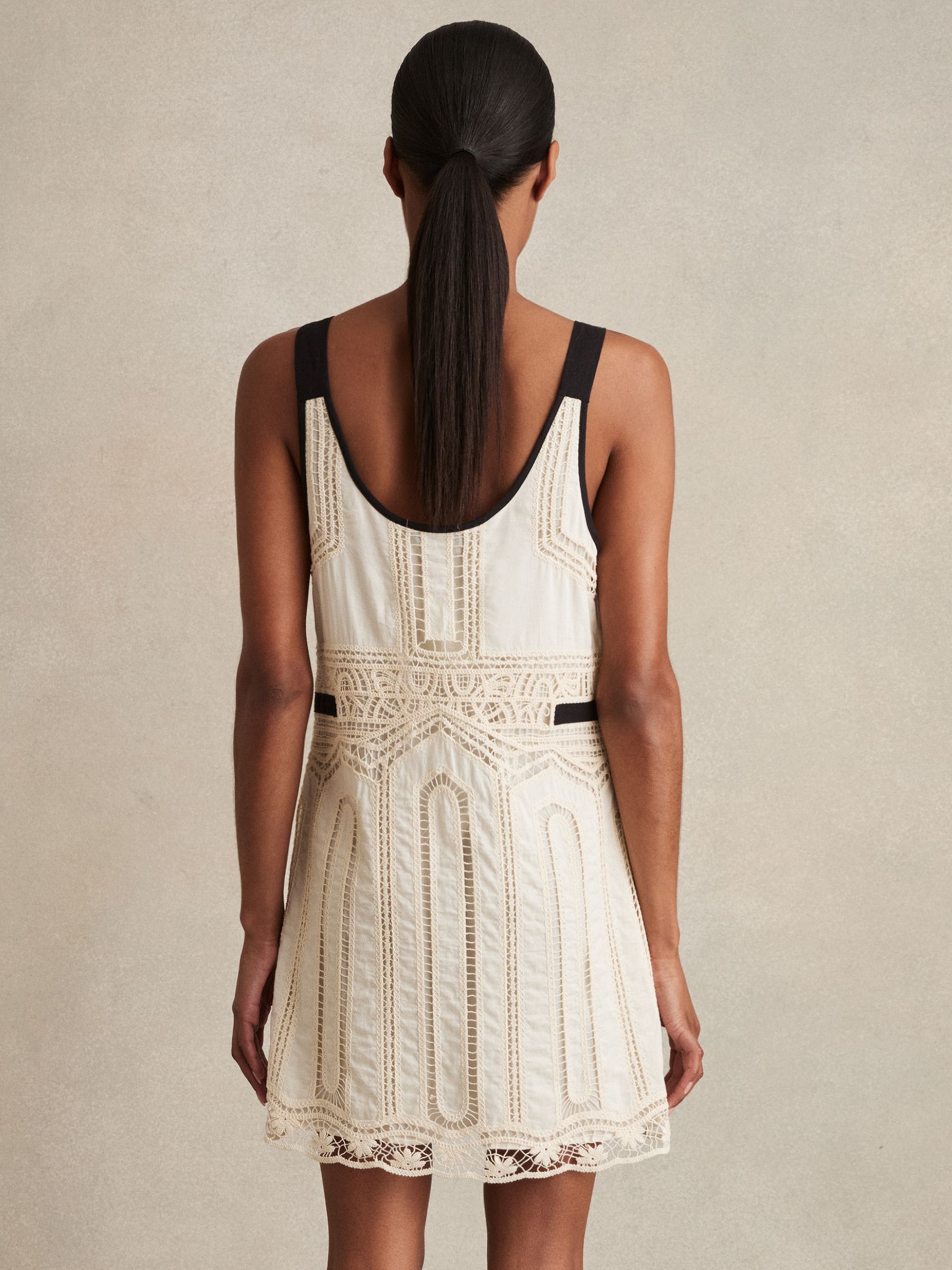 Cotton Crochet-Detail Mini Dress in Cream - Image 5 of 6