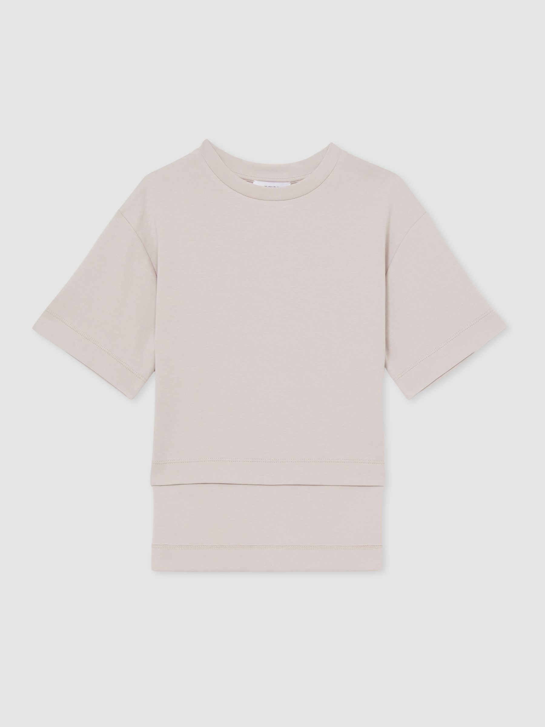 9-13 yrs Stretch-Cotton Oversized High-Low T-Shirt in Stone - Image 2 of 4