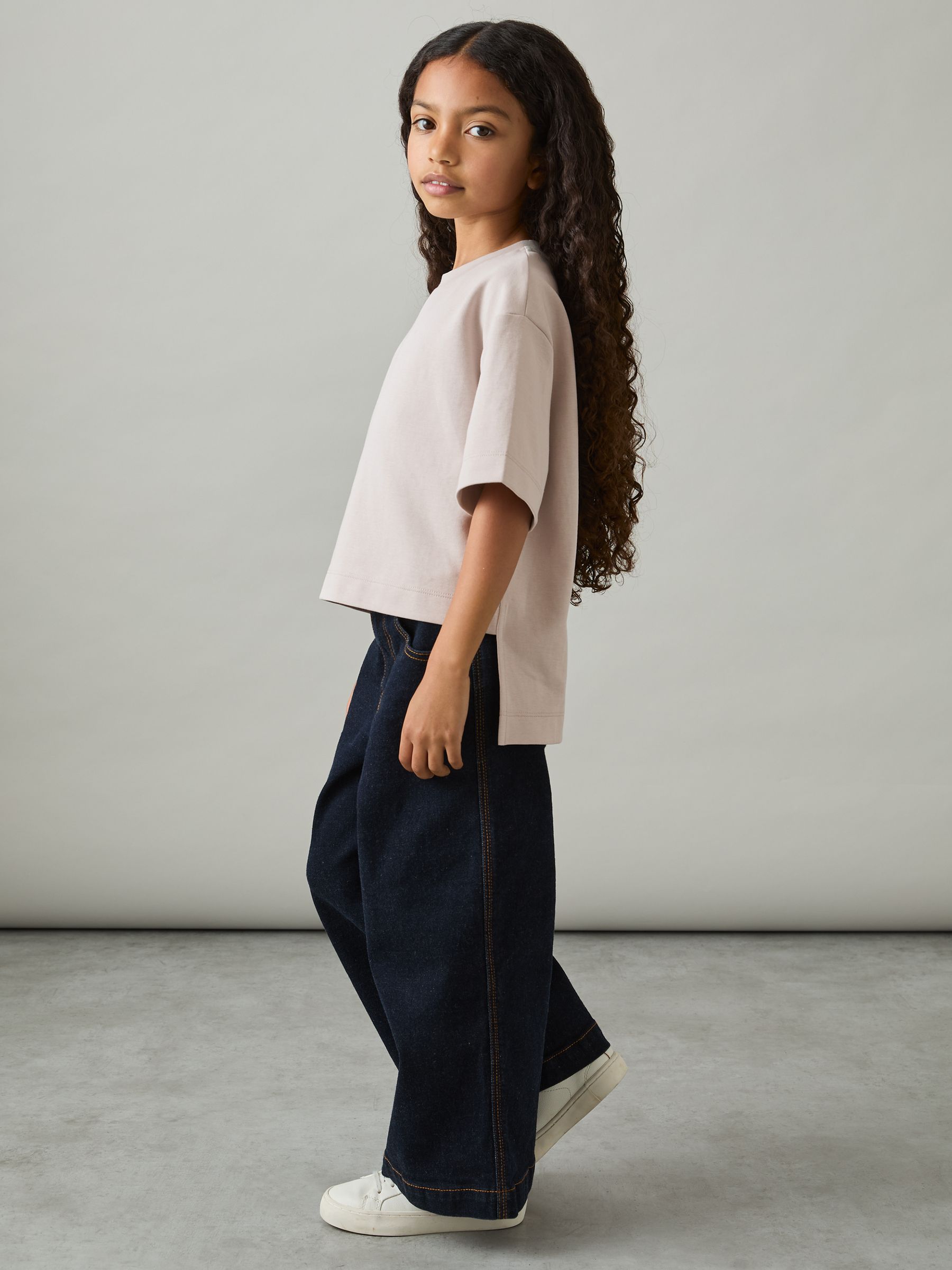 9-13 yrs Stretch-Cotton Oversized High-Low T-Shirt in Stone - Image 3 of 4