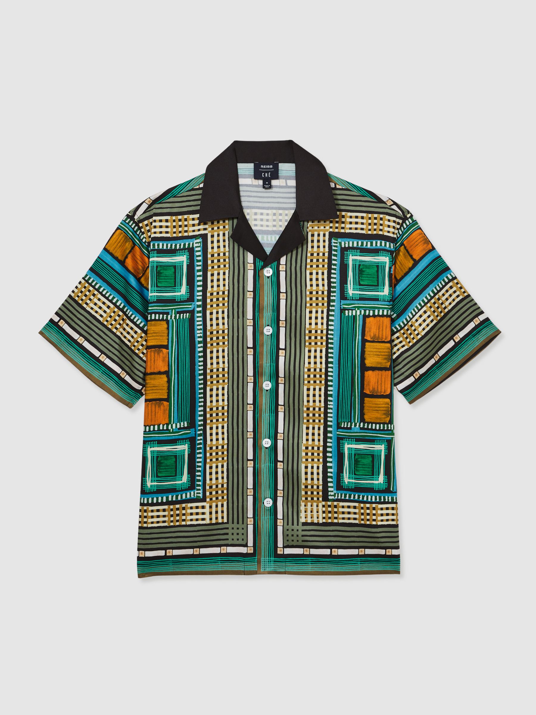 Reiss | Ché Printed Cuban-Collar Shirt in Green Multi - Image 2 of 6