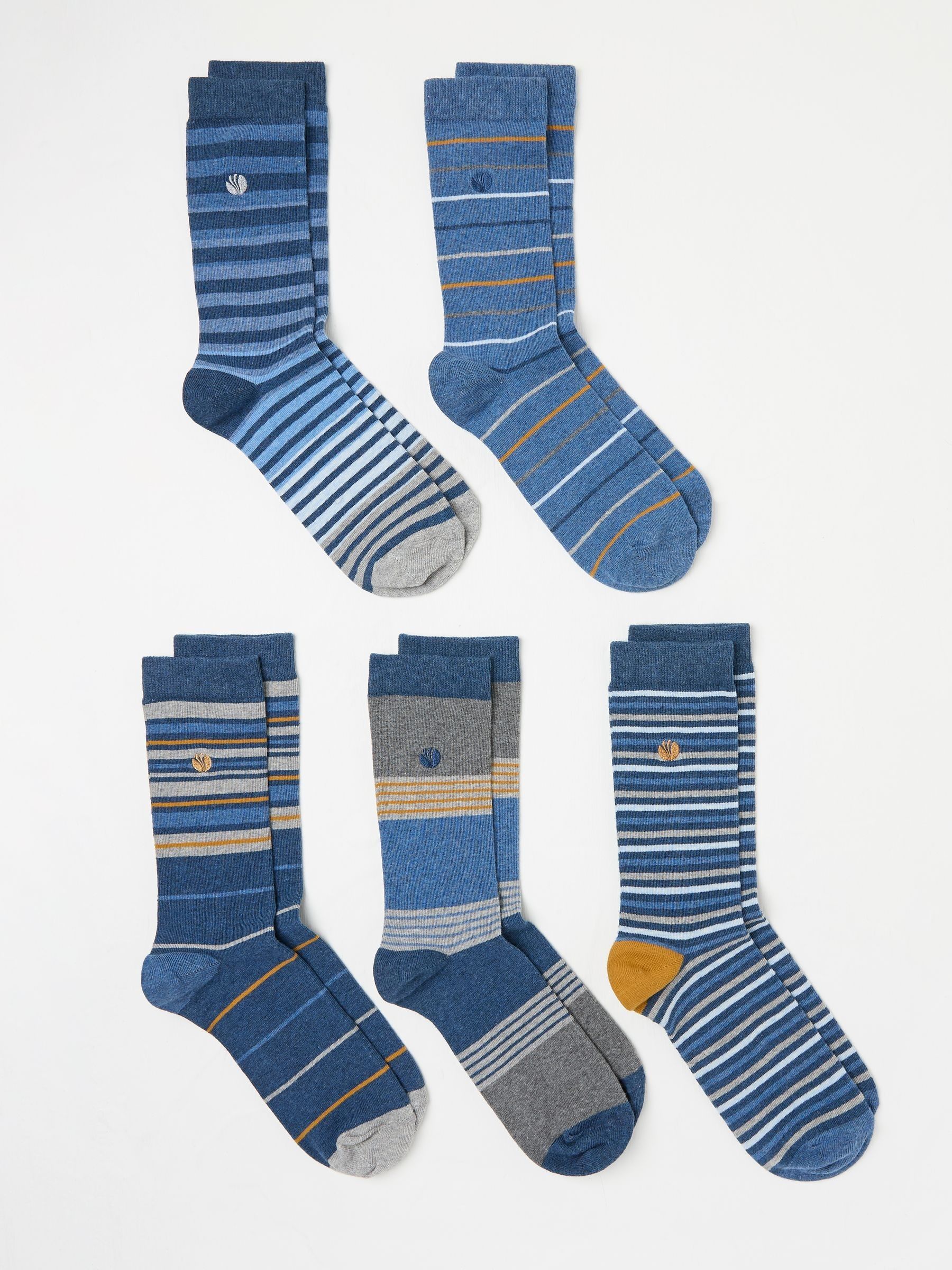 Blue 5 Pack Men's Striped Socks - Image 2 of 2
