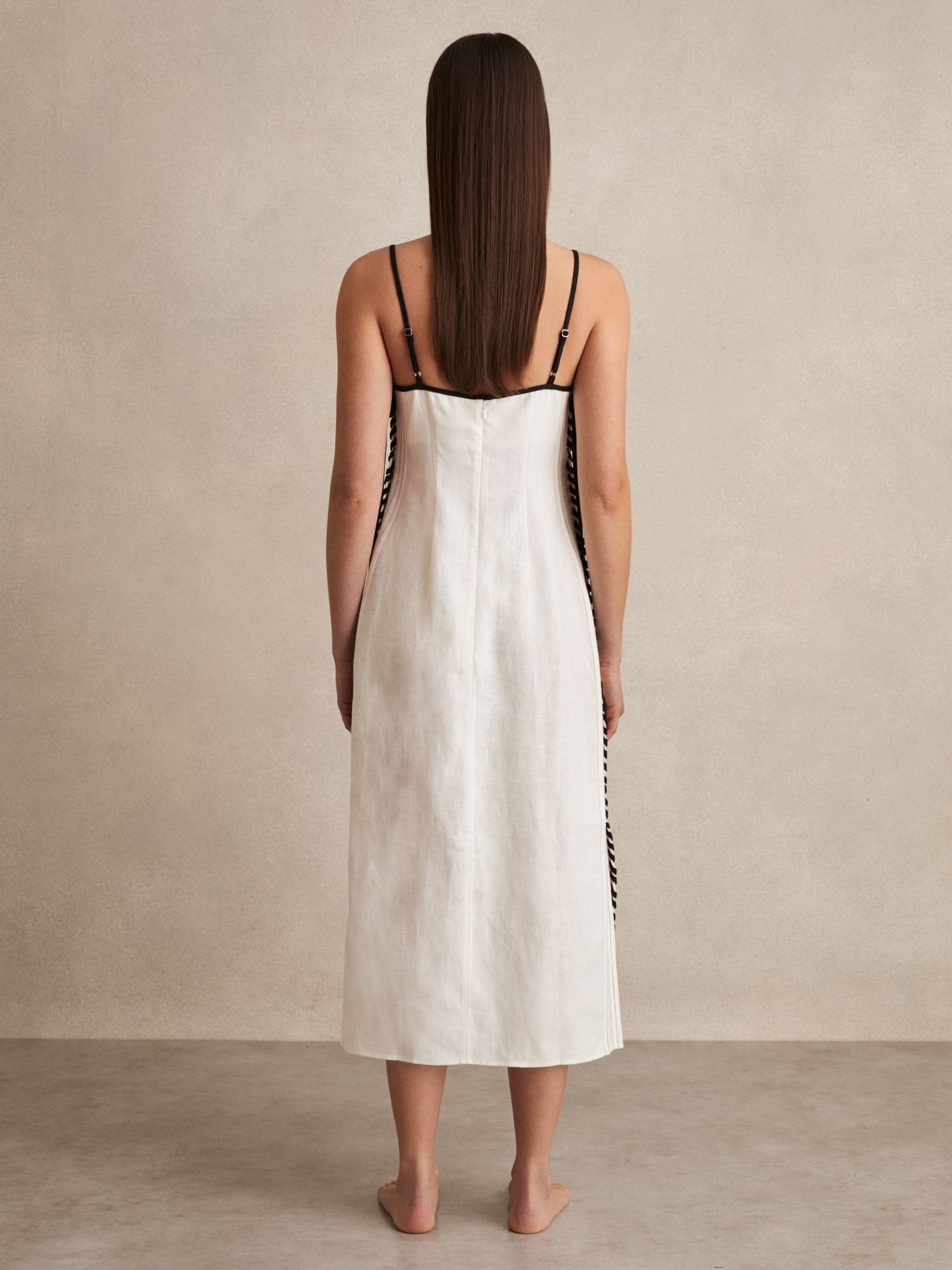 Linen Whipstitch Tie-Strap Midi Dress in Ivory - Image 4 of 5