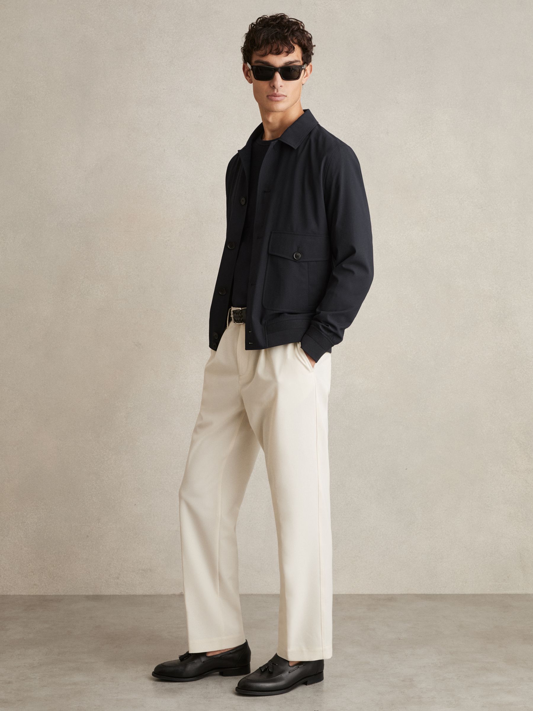 Textured Blouson Jacket in Navy - Image 1 of 6