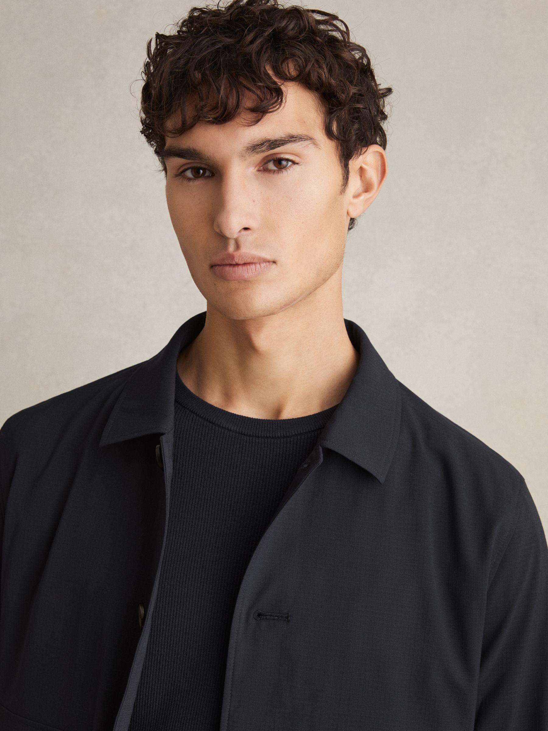 Textured Blouson Jacket in Navy - Image 3 of 6