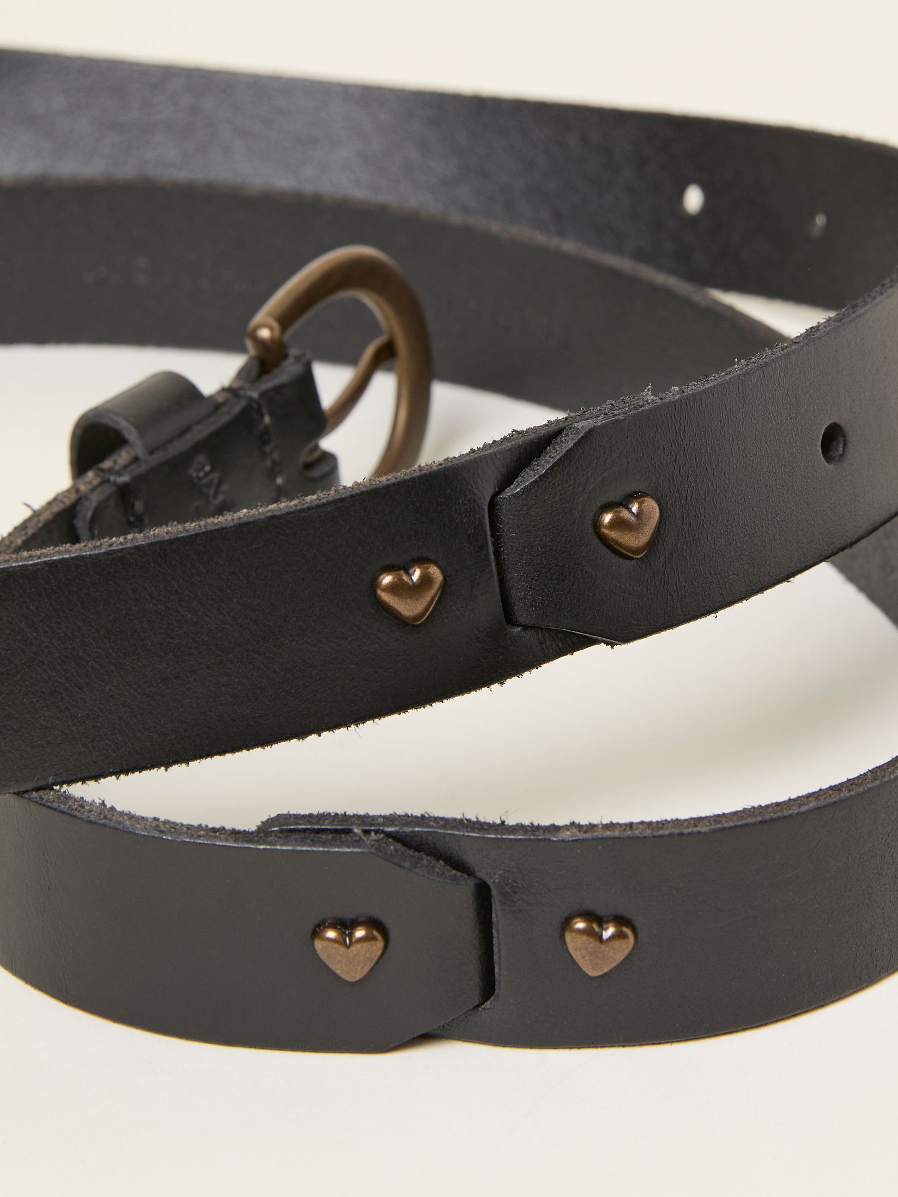 Black Heart Stud Detail Leather Belt | FatFace USA