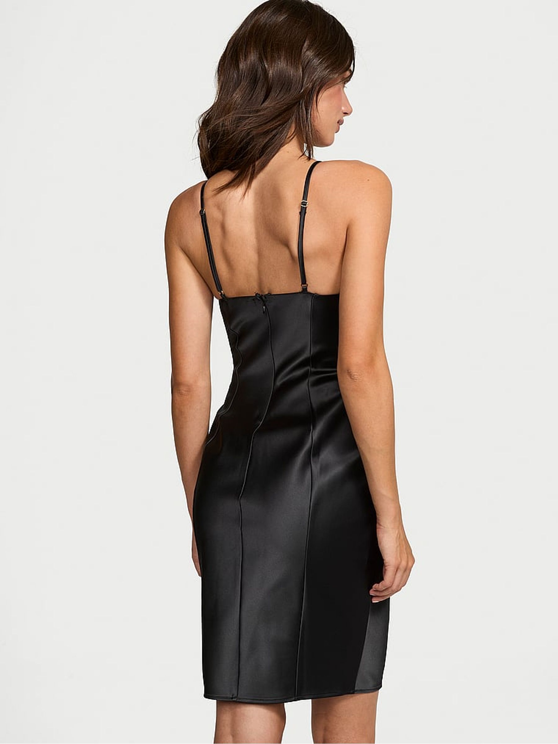 Black Satin Rose Lace Dress - Image 2 of 3