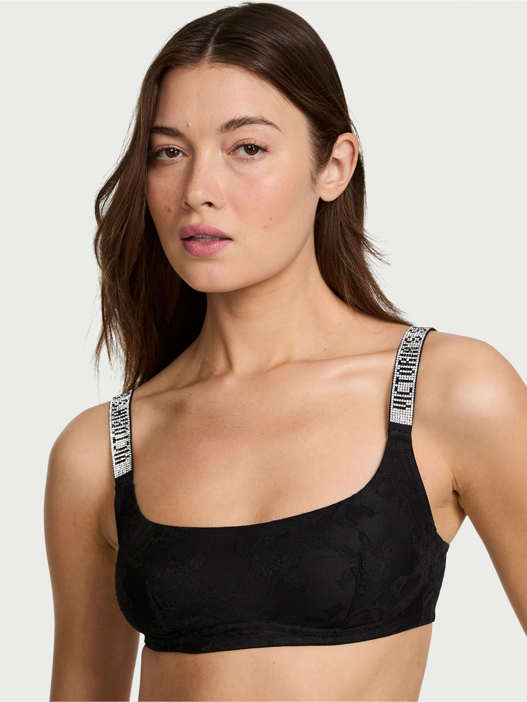 Black Lace Shine Strap Bralette - Image 1 of 3