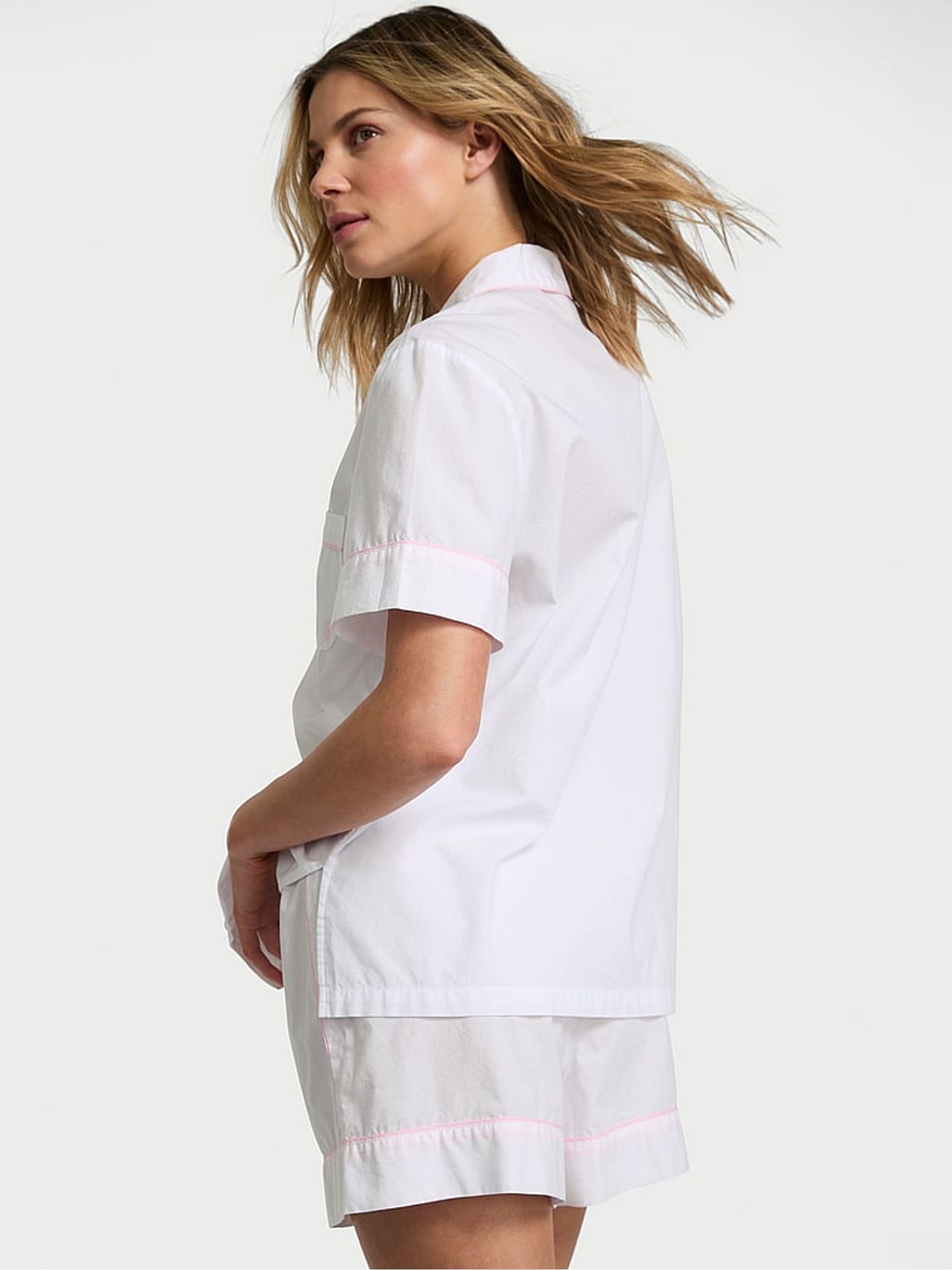 White With Pink Piping Cotton Short Pyjama Set - Image 2 of 3