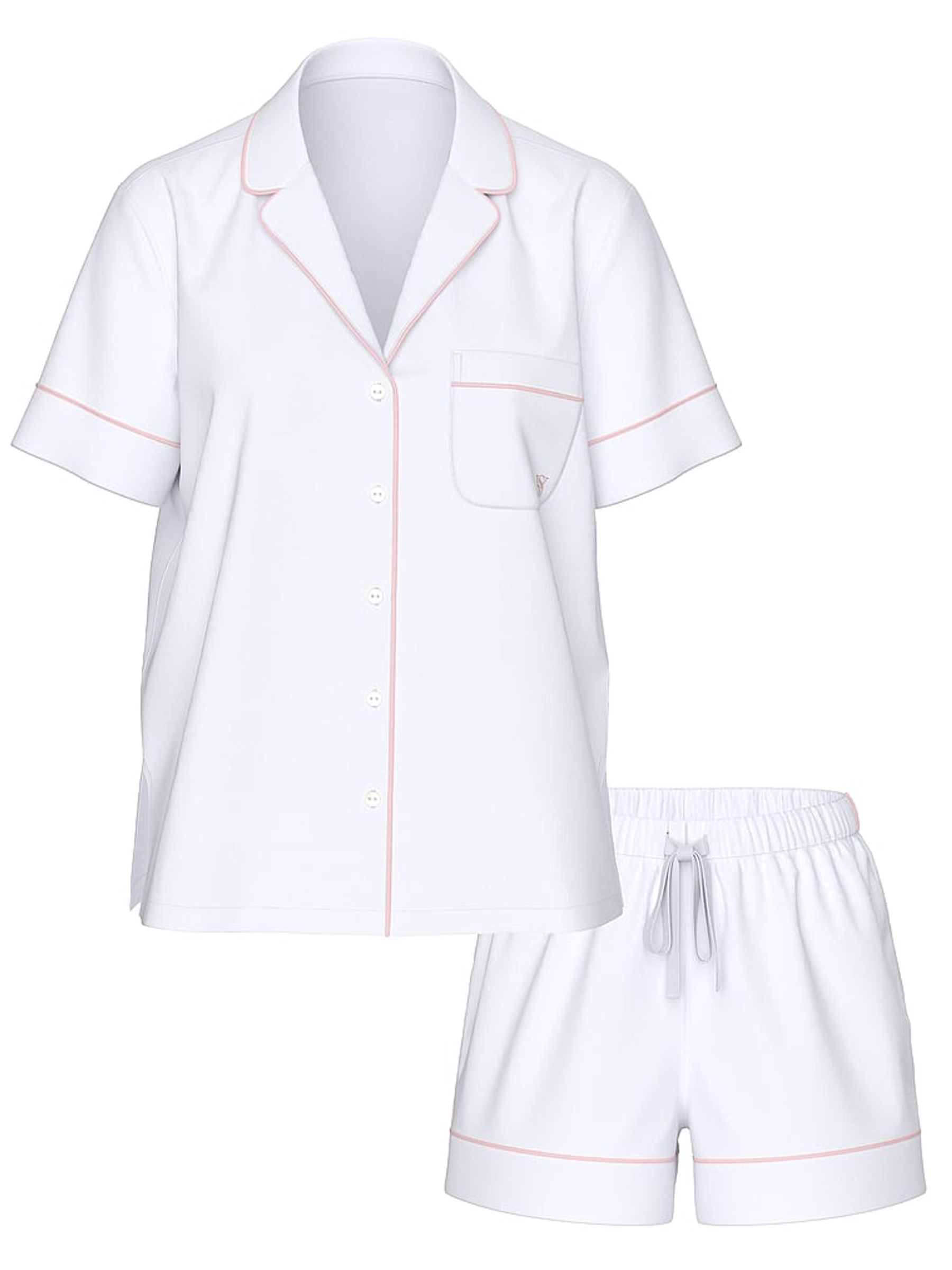 White With Pink Piping Cotton Short Pyjama Set - Image 3 of 3