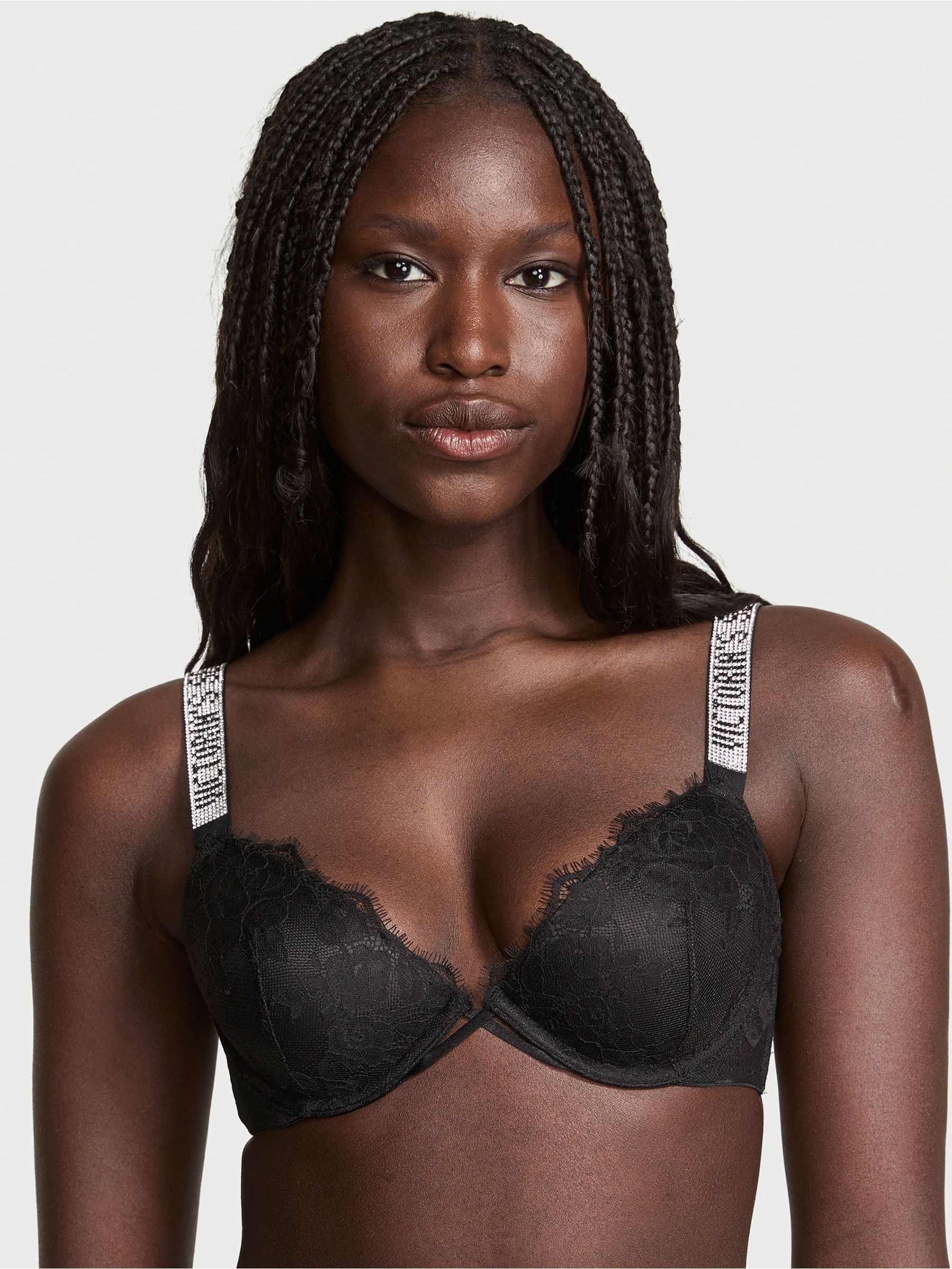 Black Lightly Lined Demi Shine Strap Lace Bra - Image 1 of 3