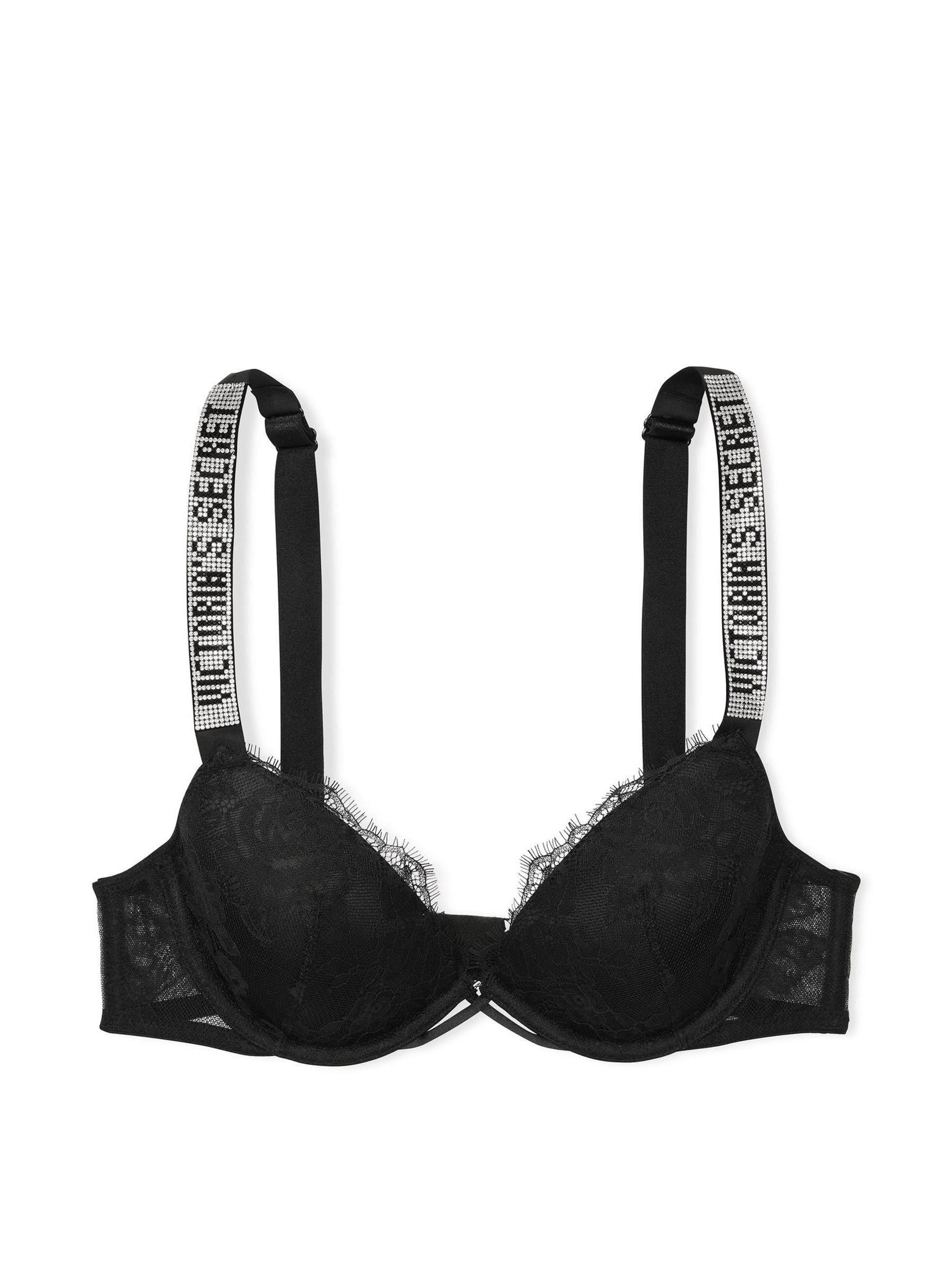 Black Lightly Lined Demi Shine Strap Lace Bra - Image 3 of 3