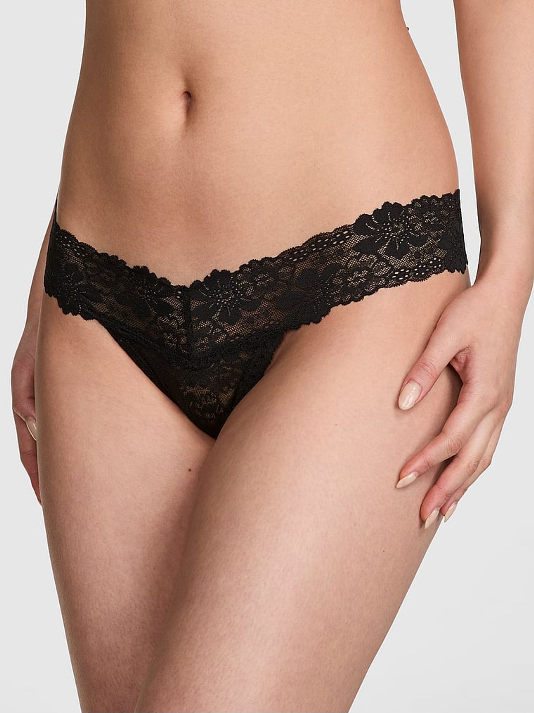 Black Lace Thong Knickers - Image 1 of 3