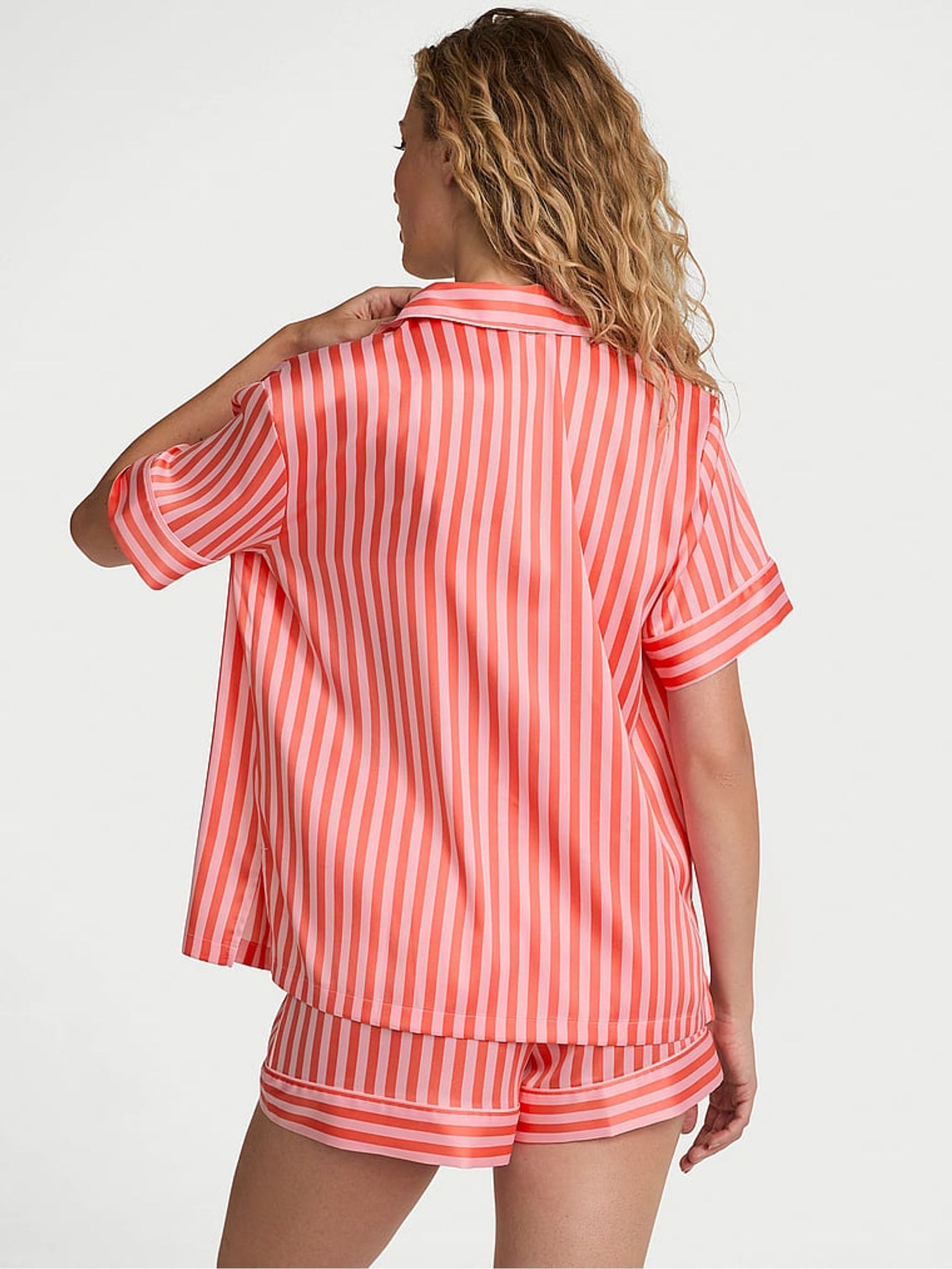 Wild Orange & Pink Stripes Satin Short Pyjama Set - Image 2 of 2