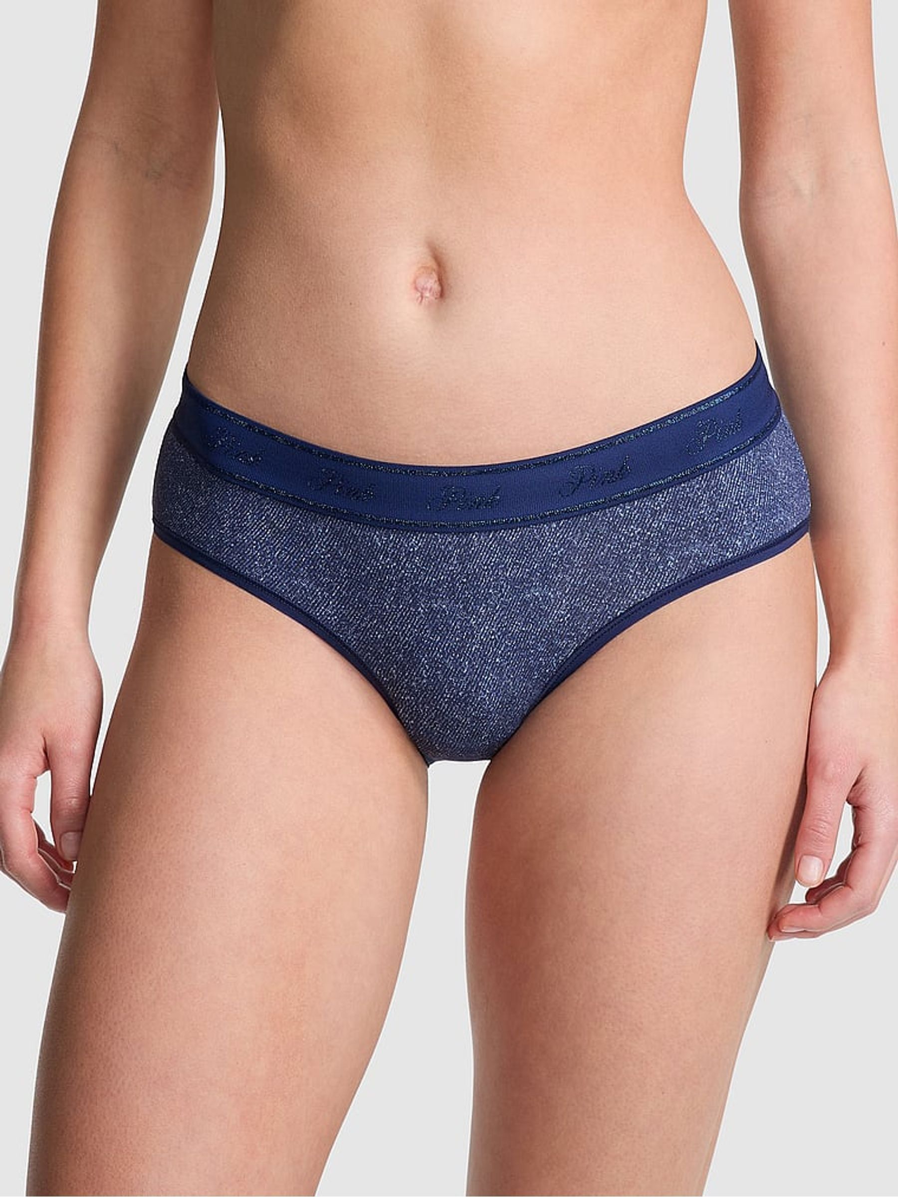 Dark Blue Denim Print Hipster Cotton Logo Knickers - Image 1 of 2