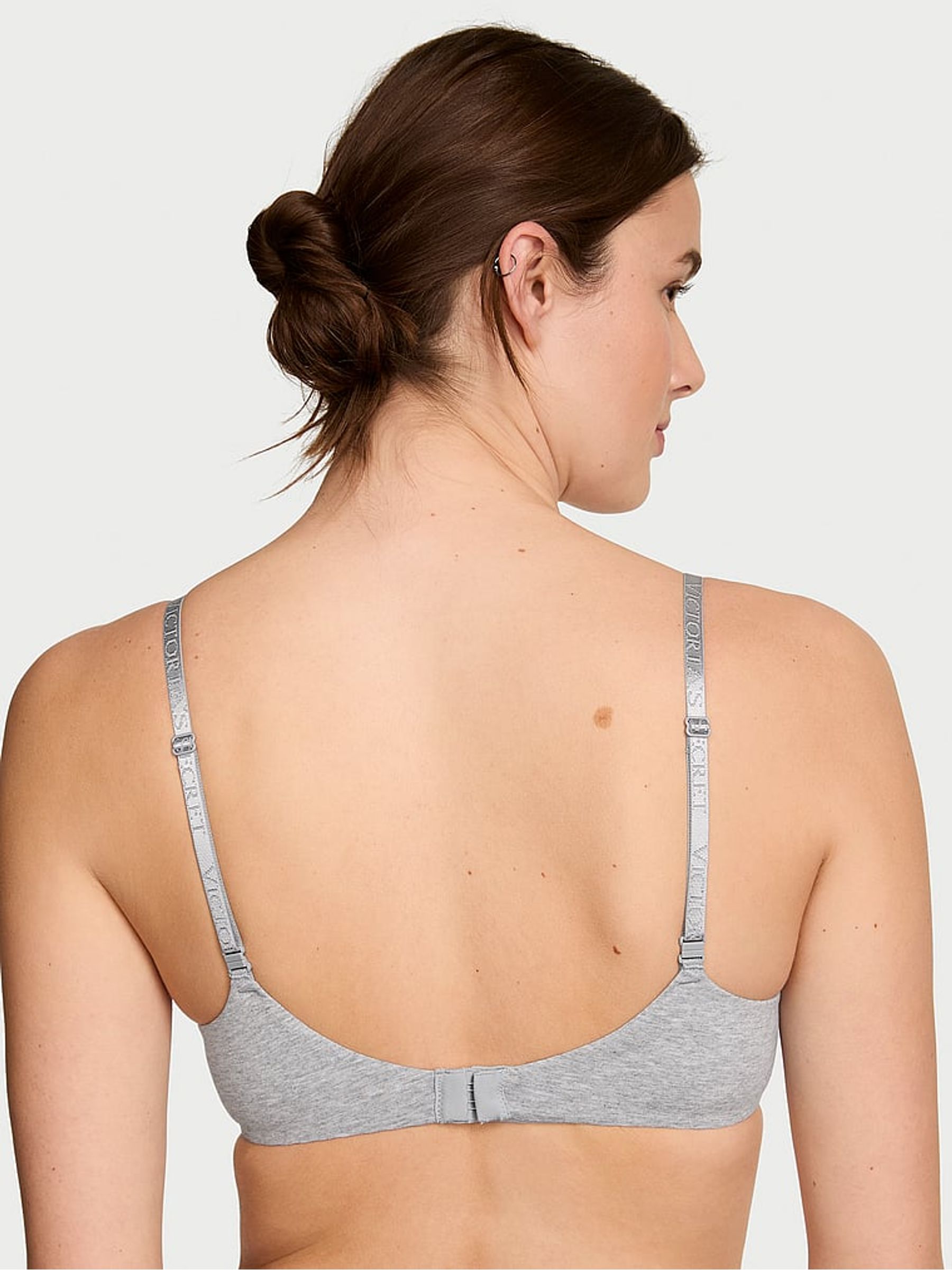 Grey Heather Full Cup Push Up Cotton Logo Bra - Image 2 of 3