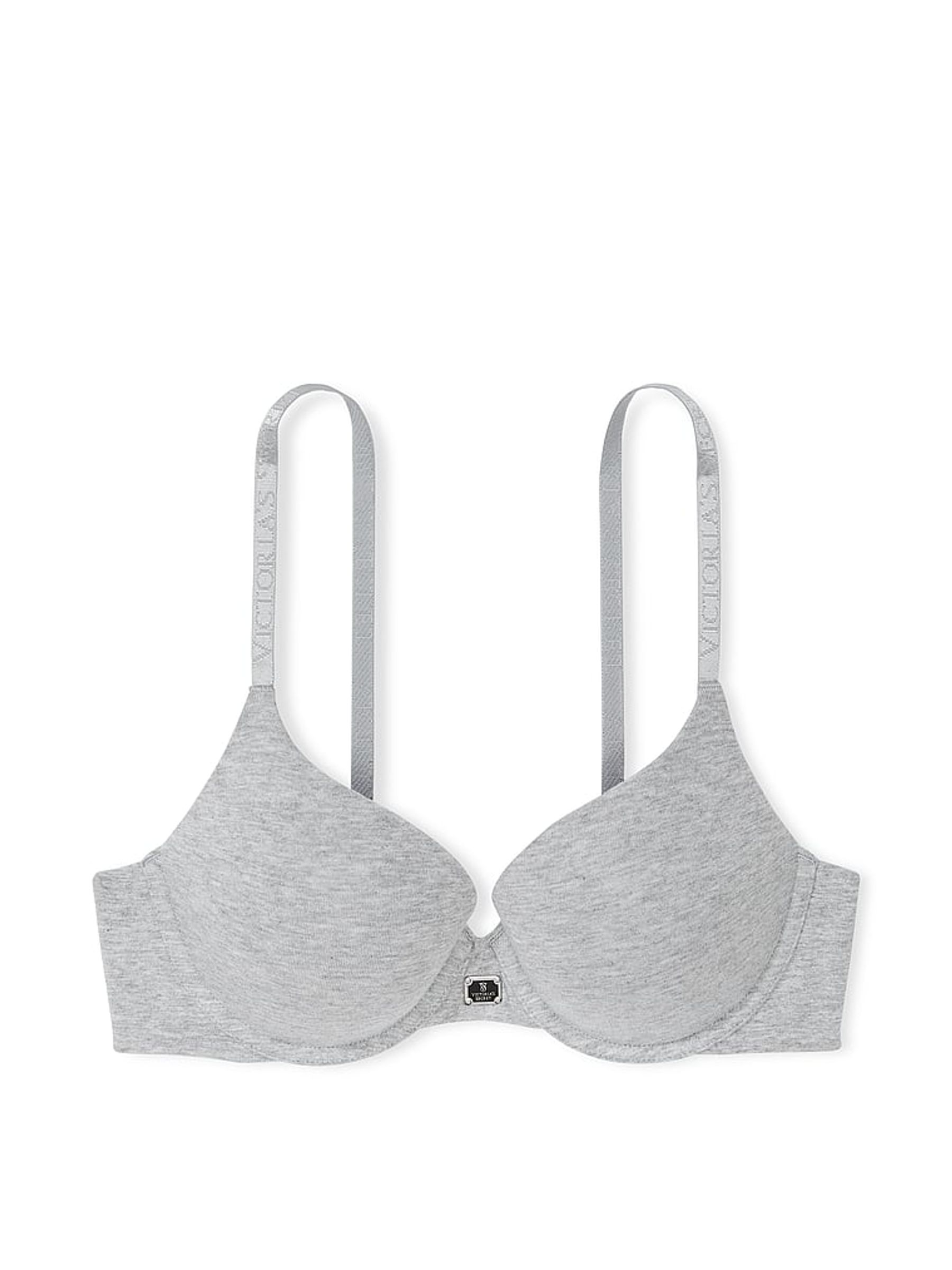 Grey Heather Full Cup Push Up Cotton Logo Bra - Image 3 of 3