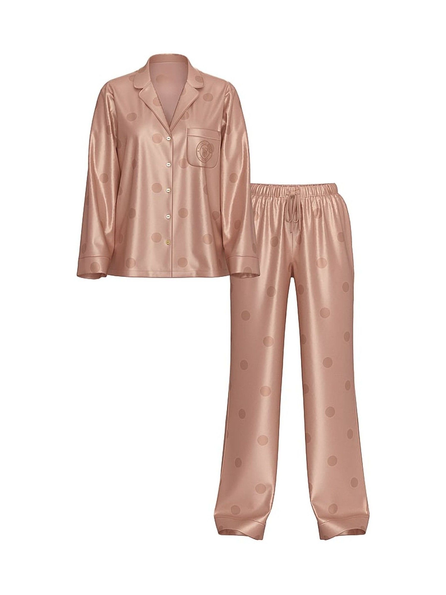 Macaron Jacquard Brown Satin Long Pyjama Set - Image 1 of 2