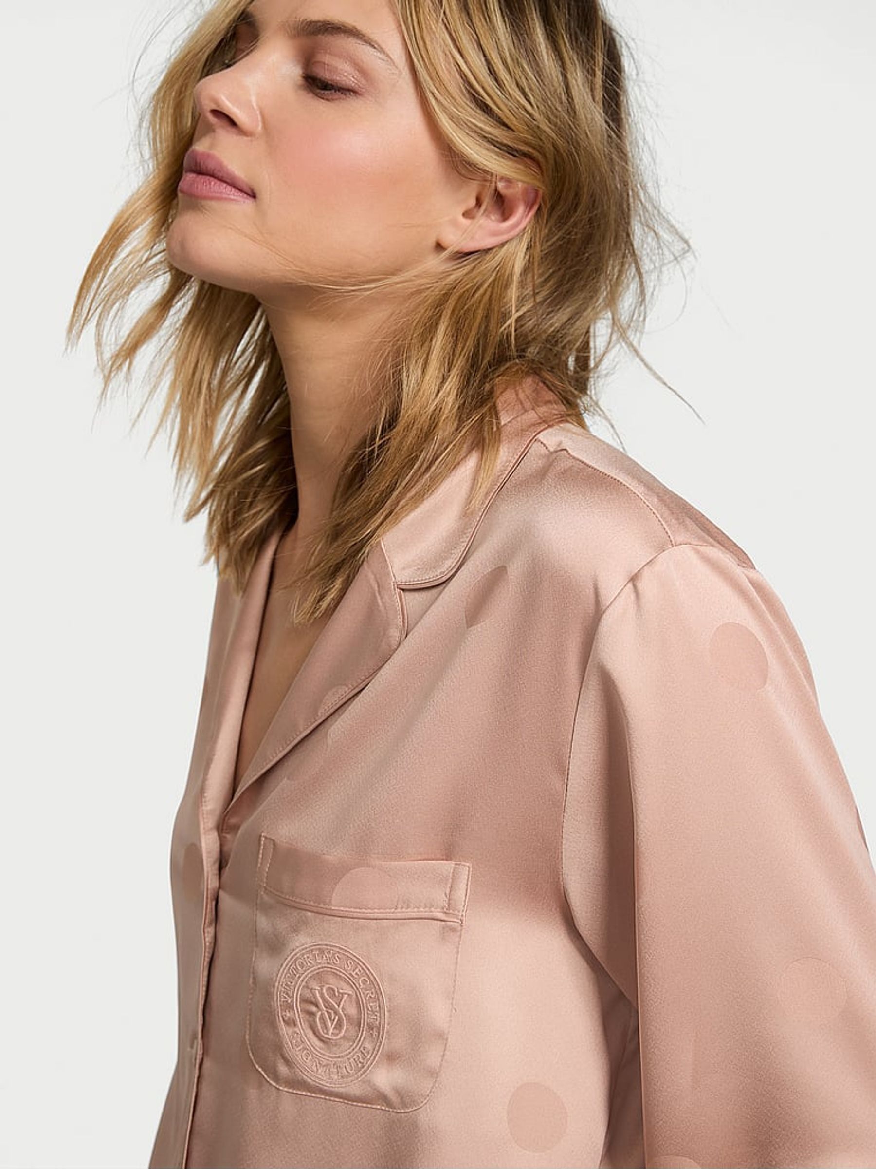 Macaron Jacquard Brown Satin Long Pyjama Set - Image 3 of 3