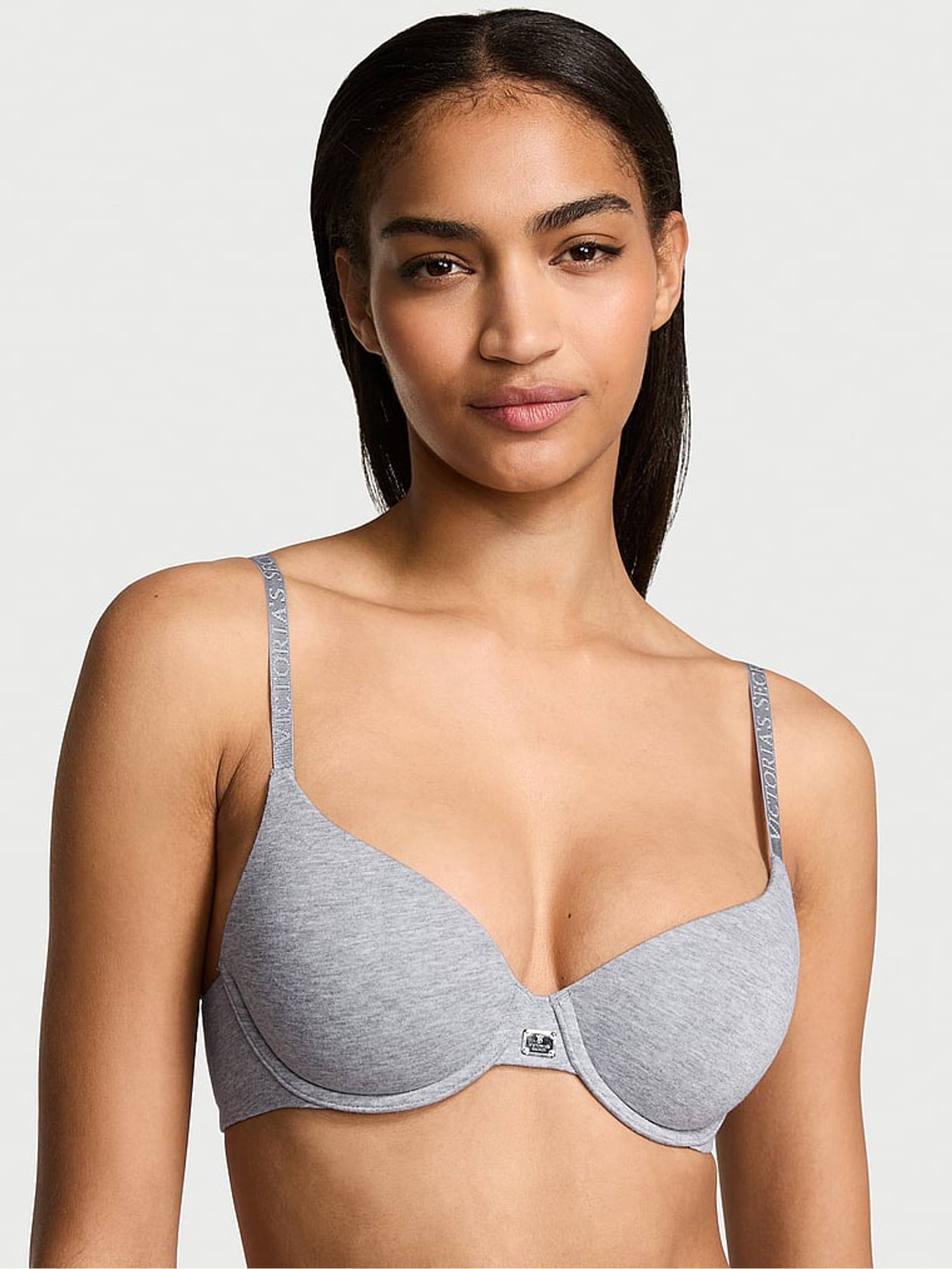 Heather Grey Lightly Lined Demi Cotton Logo Bra - Image 1 of 3