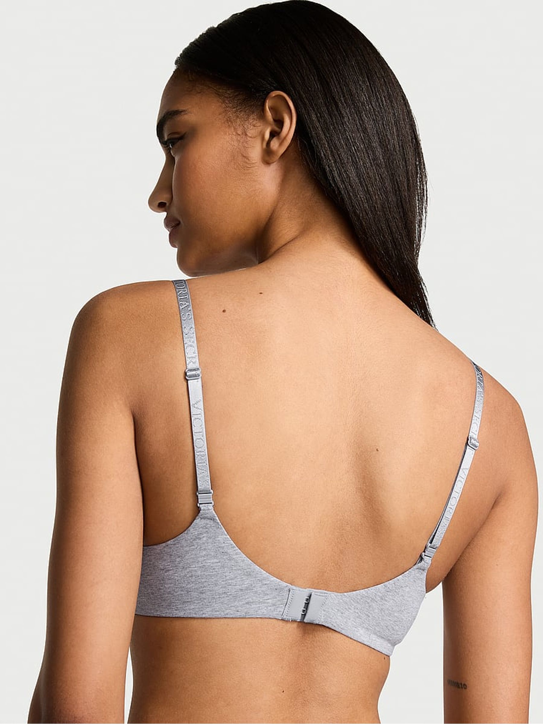 Heather Grey Lightly Lined Demi Cotton Logo Bra - Image 2 of 3
