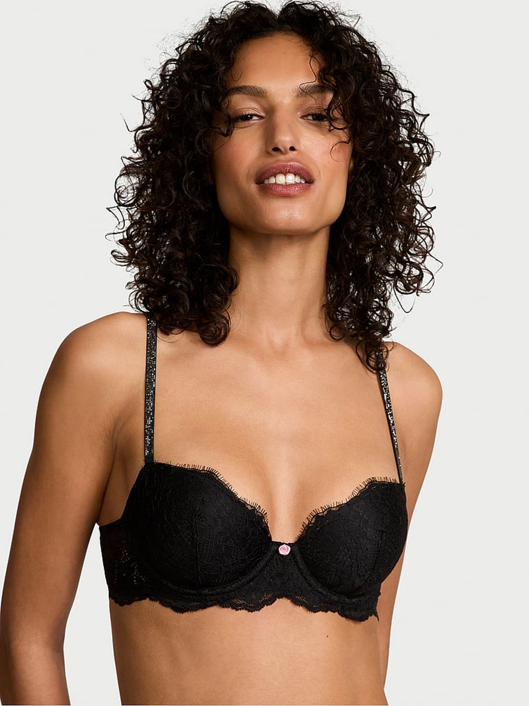 Black Lightly Lined Demi Twinkle Strap Bra - Image 1 of 2