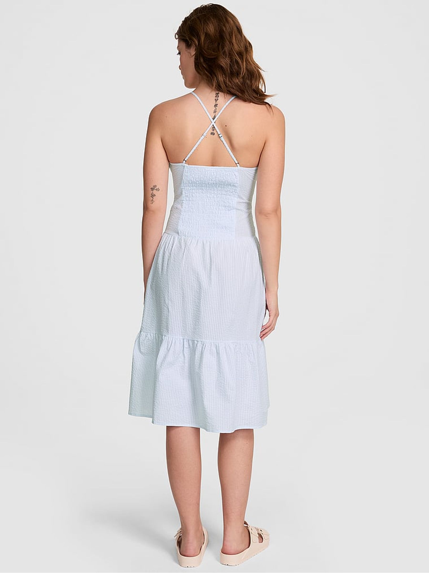 Pansy Stripe Blue Prarie Seersucker Midi Dress - Image 2 of 3
