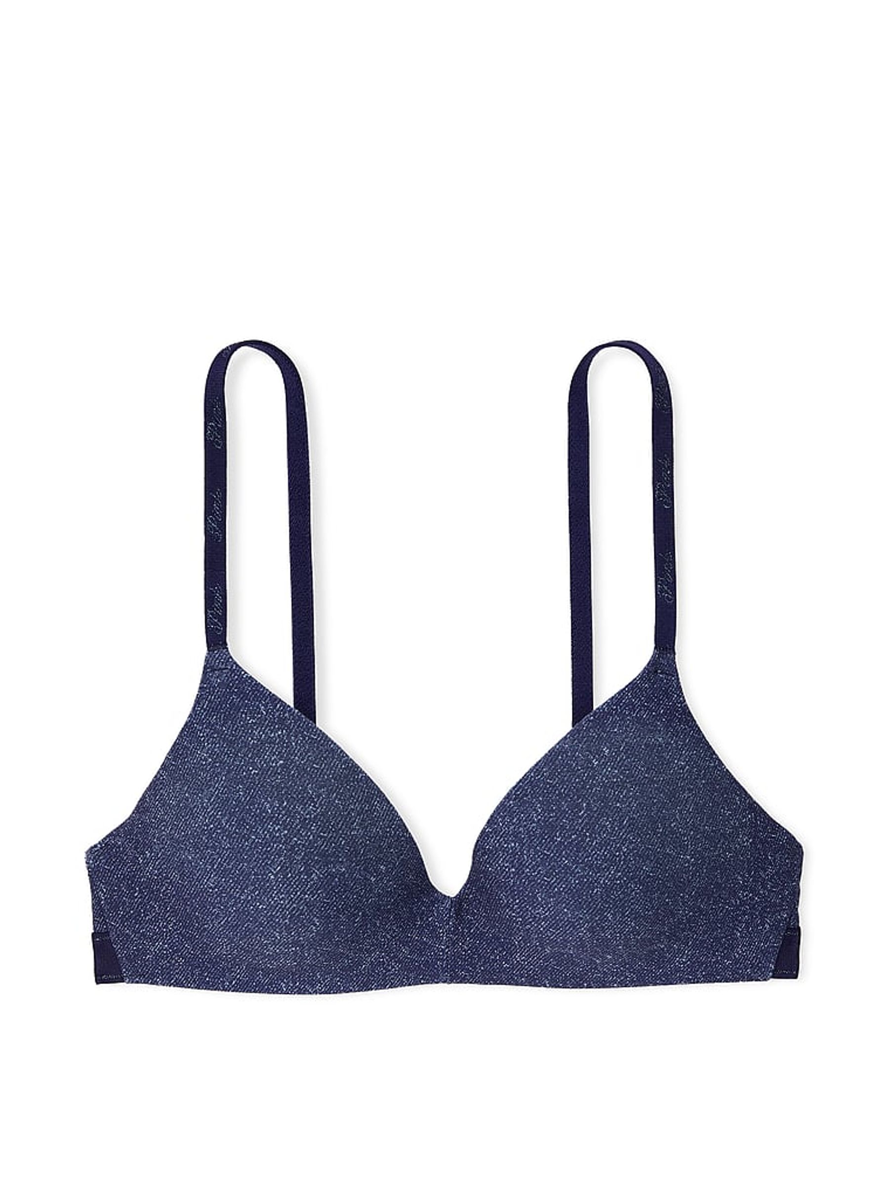 Dark Blue Denim Print Non Wired Push Up Bra - Image 1 of 2