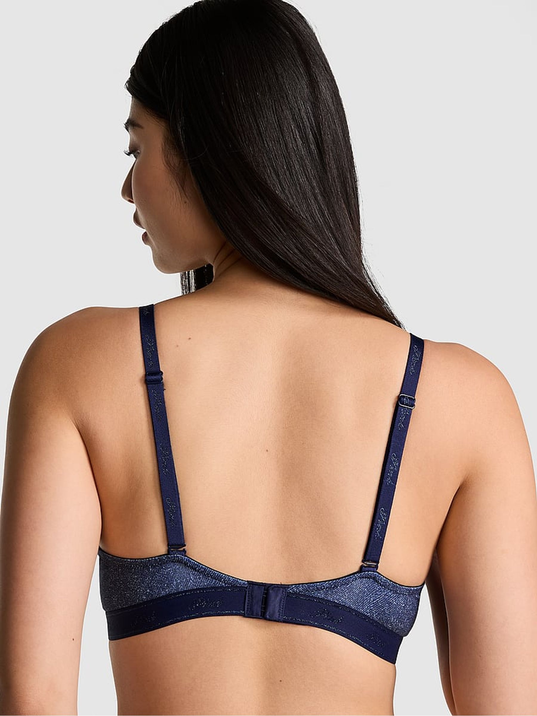 Dark Blue Denim Print Push Up Push Up Bra - Image 2 of 2