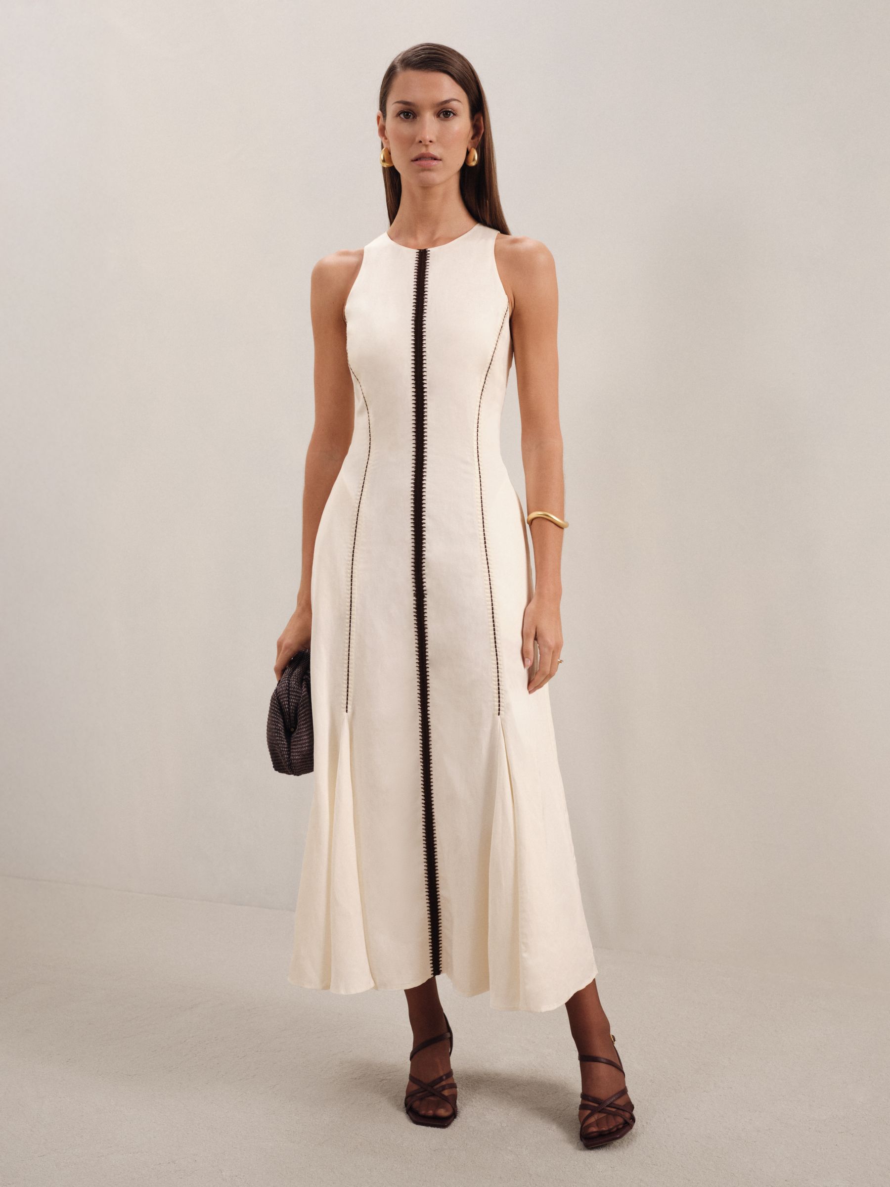 Craft-Stitch Sleeveless Midi Dress in Ivory/Black - Image 3 of 6