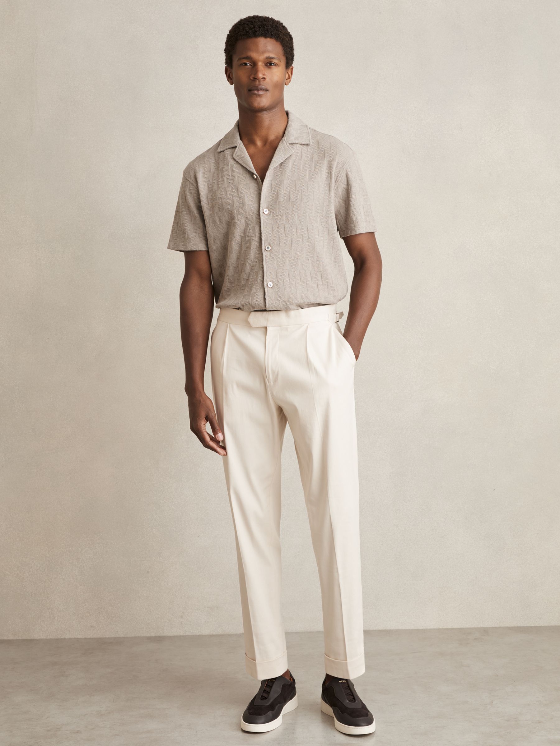 Cotton Textured Cuban-Collar Shirt in Mink Brown - image 3