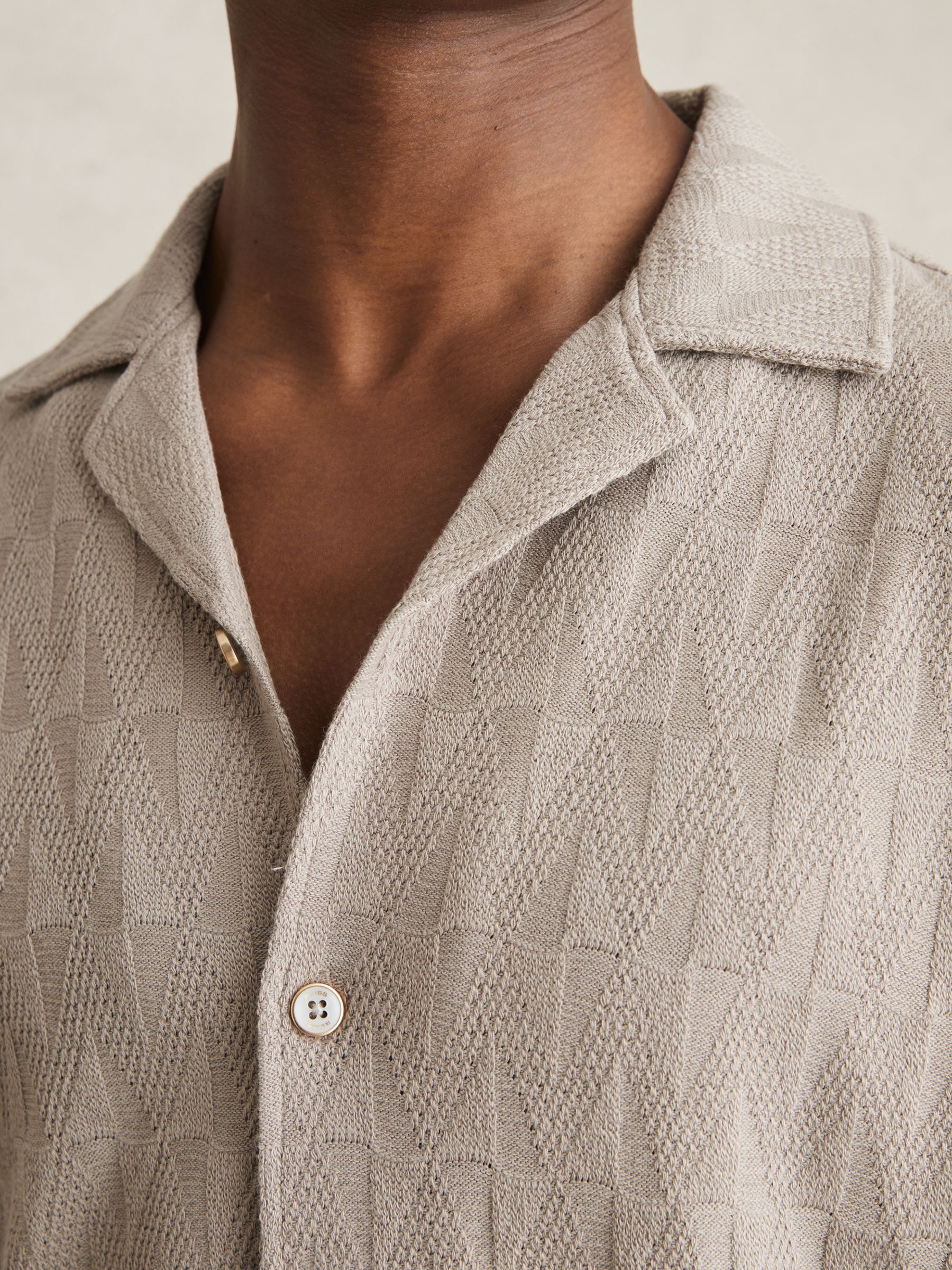 Cotton Textured Cuban-Collar Shirt in Mink Brown - image 4