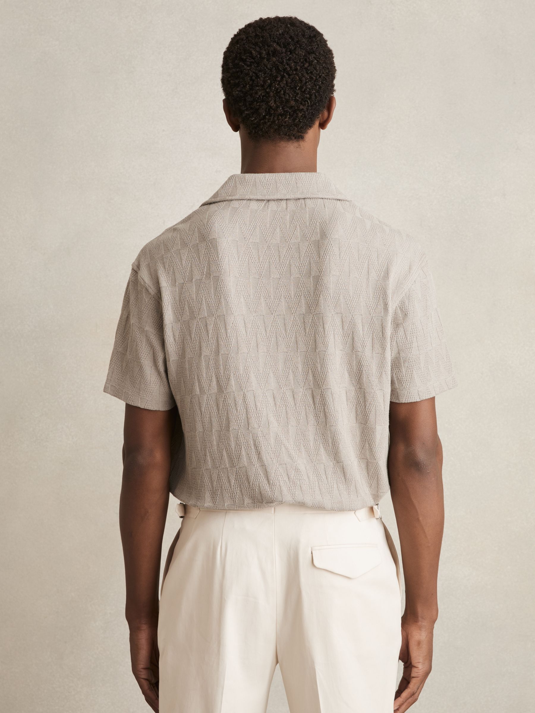 Cotton Textured Cuban-Collar Shirt in Mink Brown - image 5