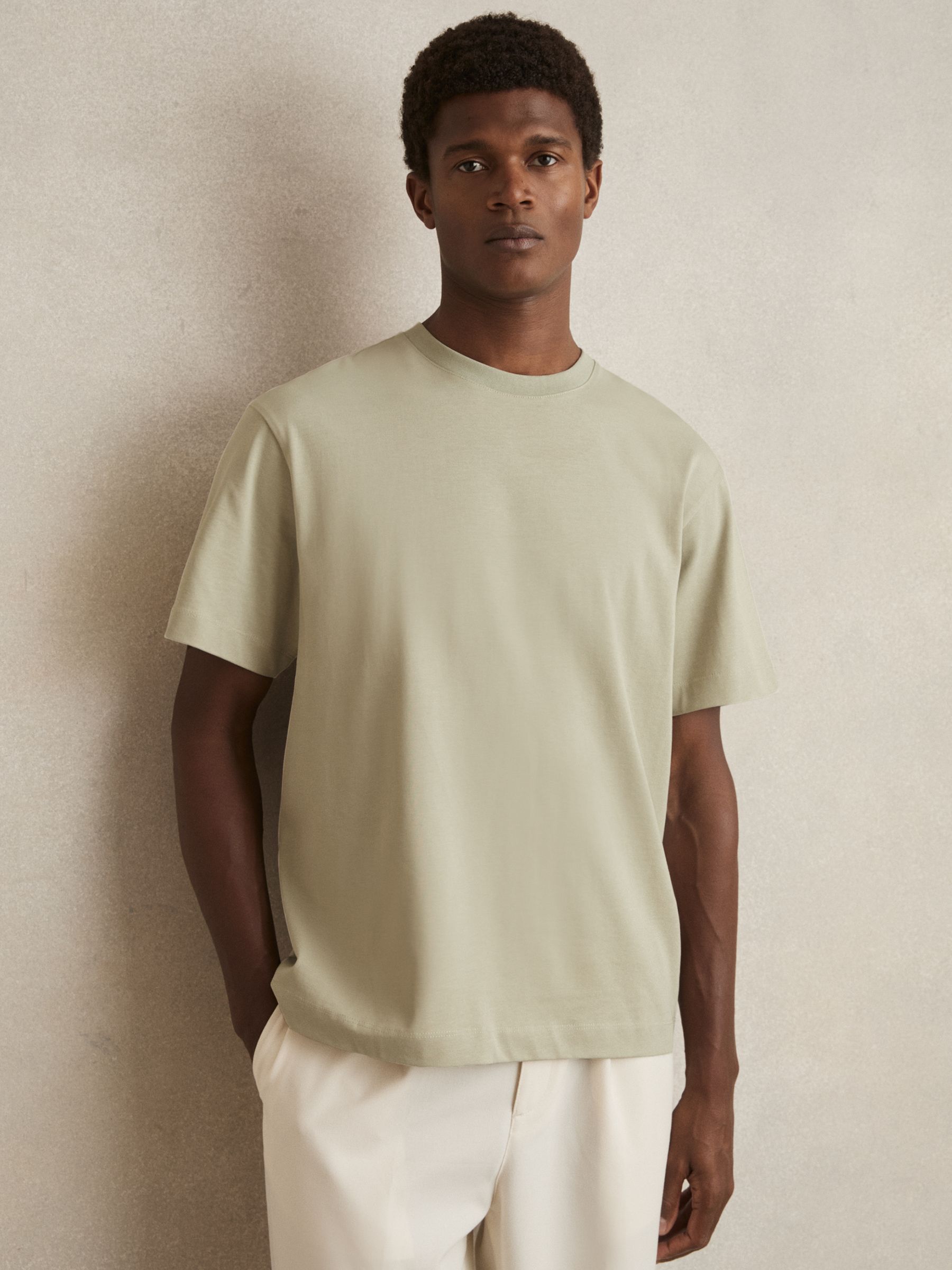 Cotton Garment-Dyed Oversized T-Shirt in Sage Green - Image 1 of 6