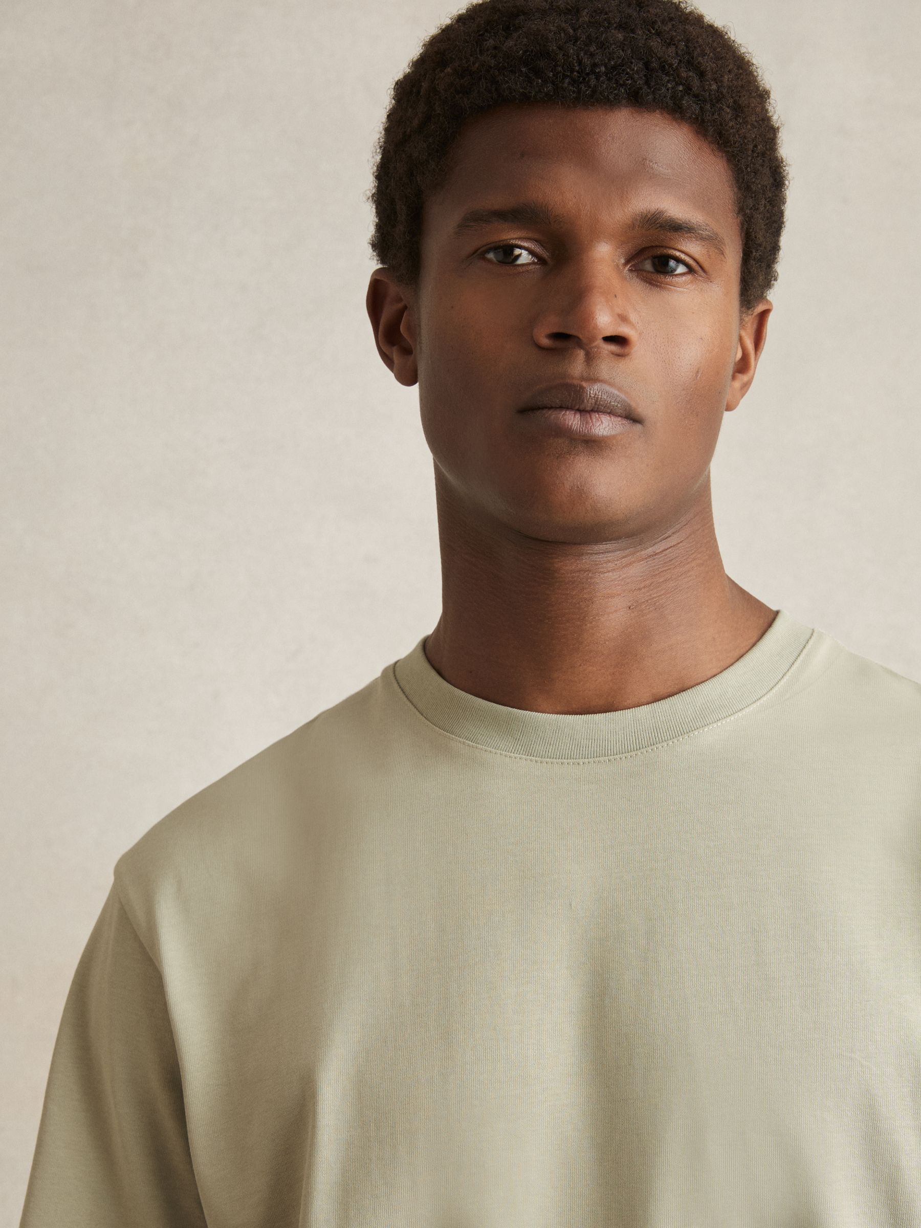 Cotton Garment-Dyed Oversized T-Shirt in Sage Green - Image 4 of 6