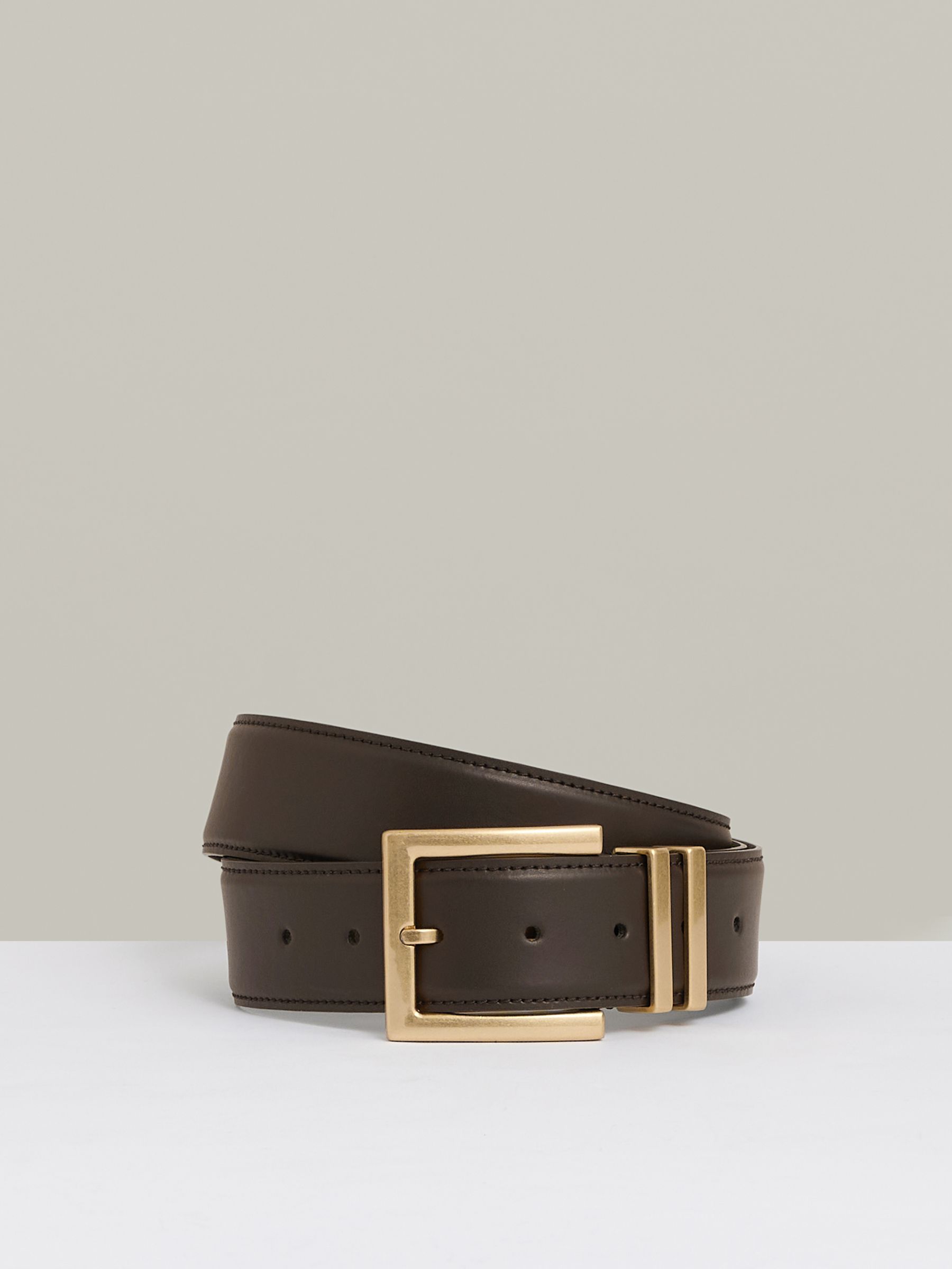 Leather Square Buckle Belt in Chocolate - Image 1 of 4