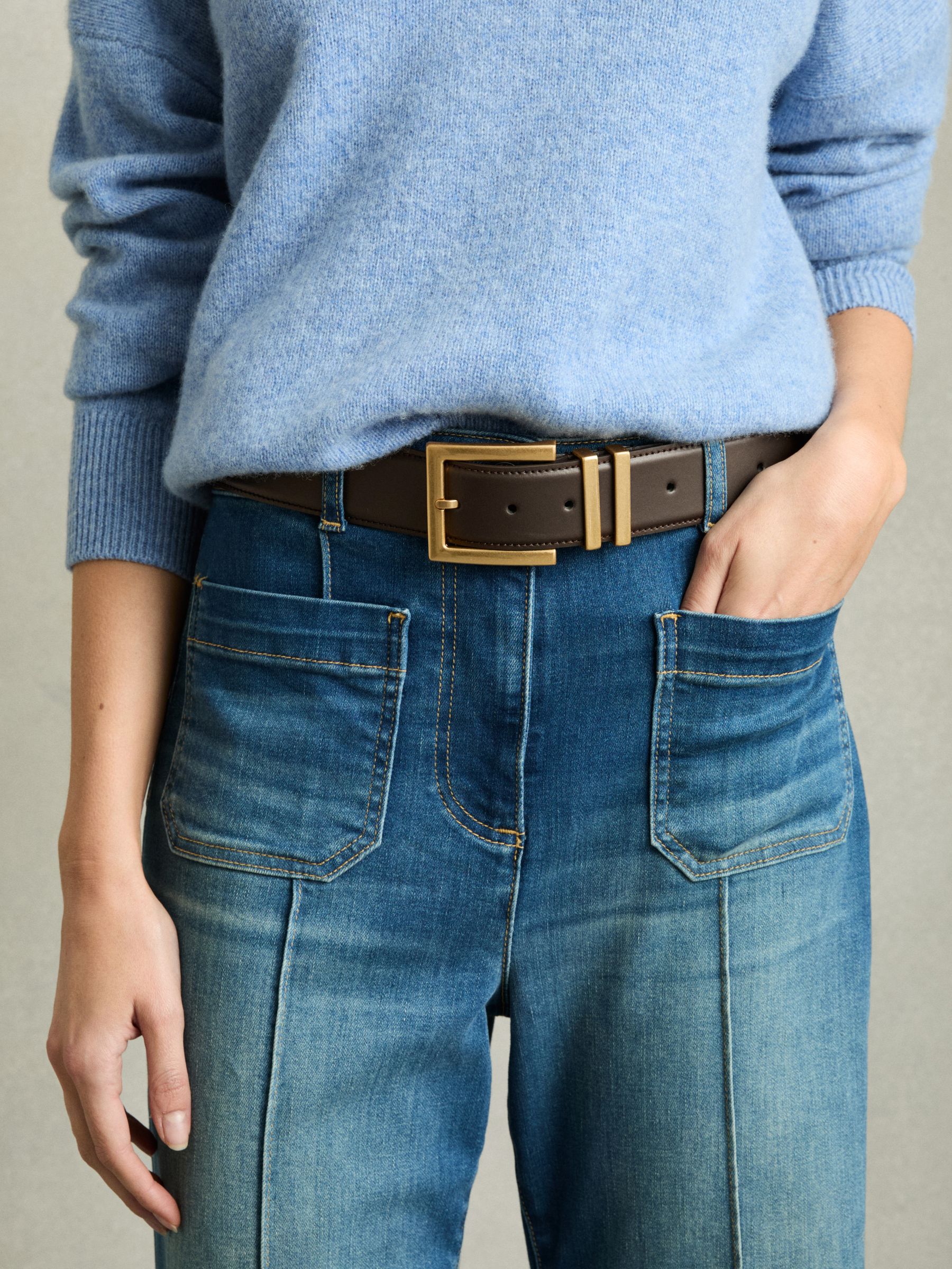 Leather Square Buckle Belt in Chocolate - Image 2 of 4