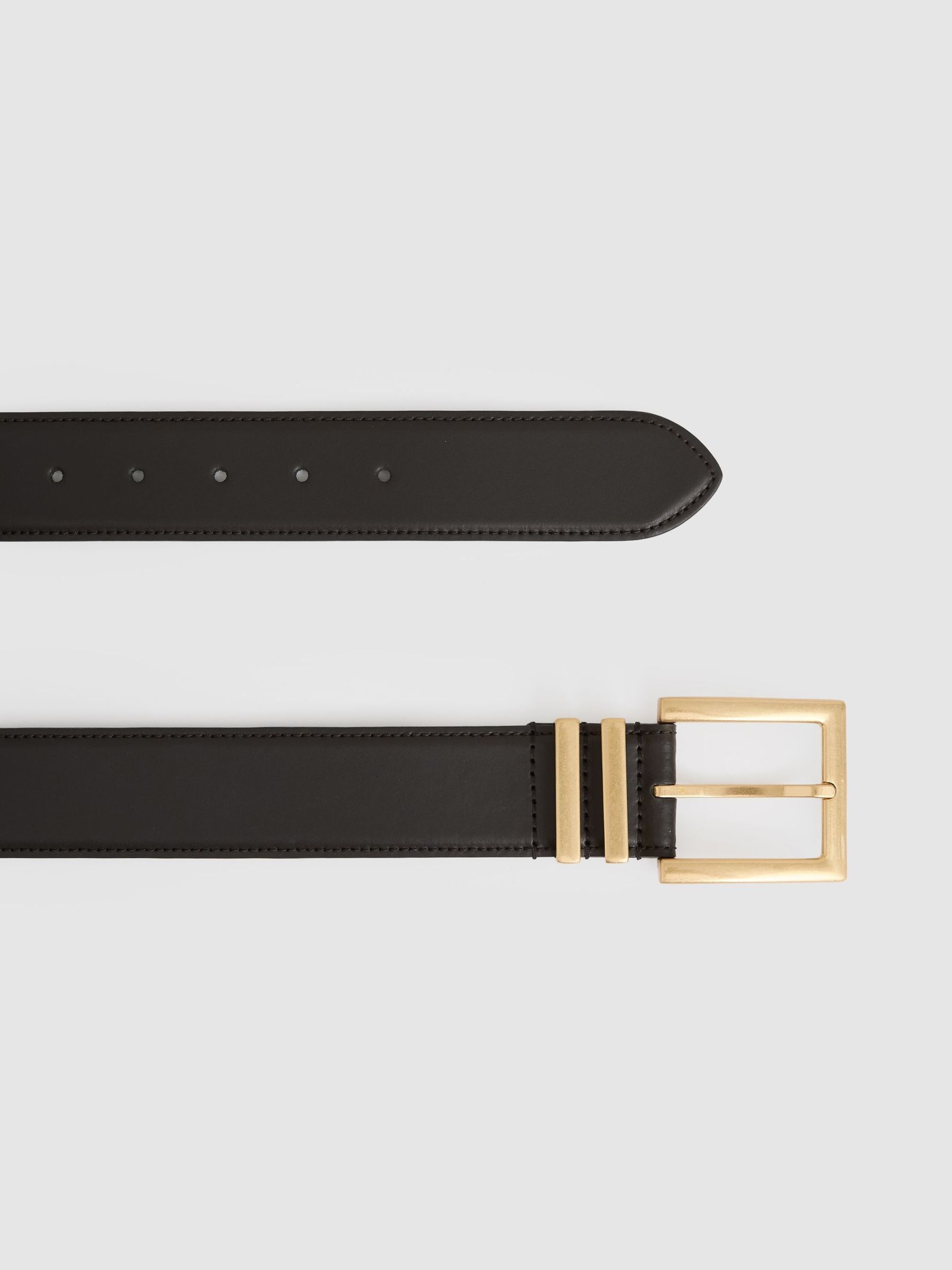 Leather Square Buckle Belt in Chocolate - Image 3 of 4