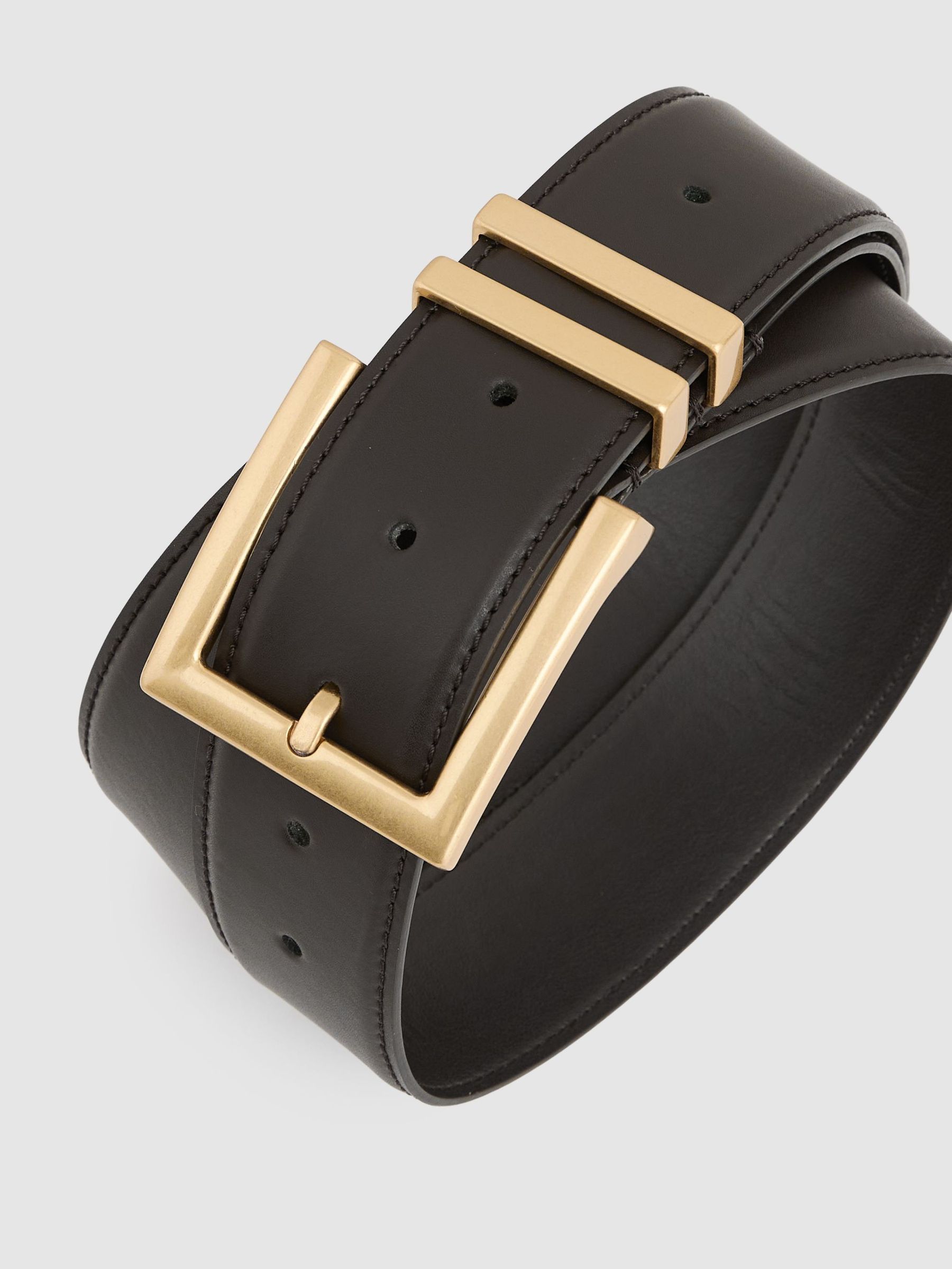 Leather Square Buckle Belt in Chocolate - Image 4 of 4
