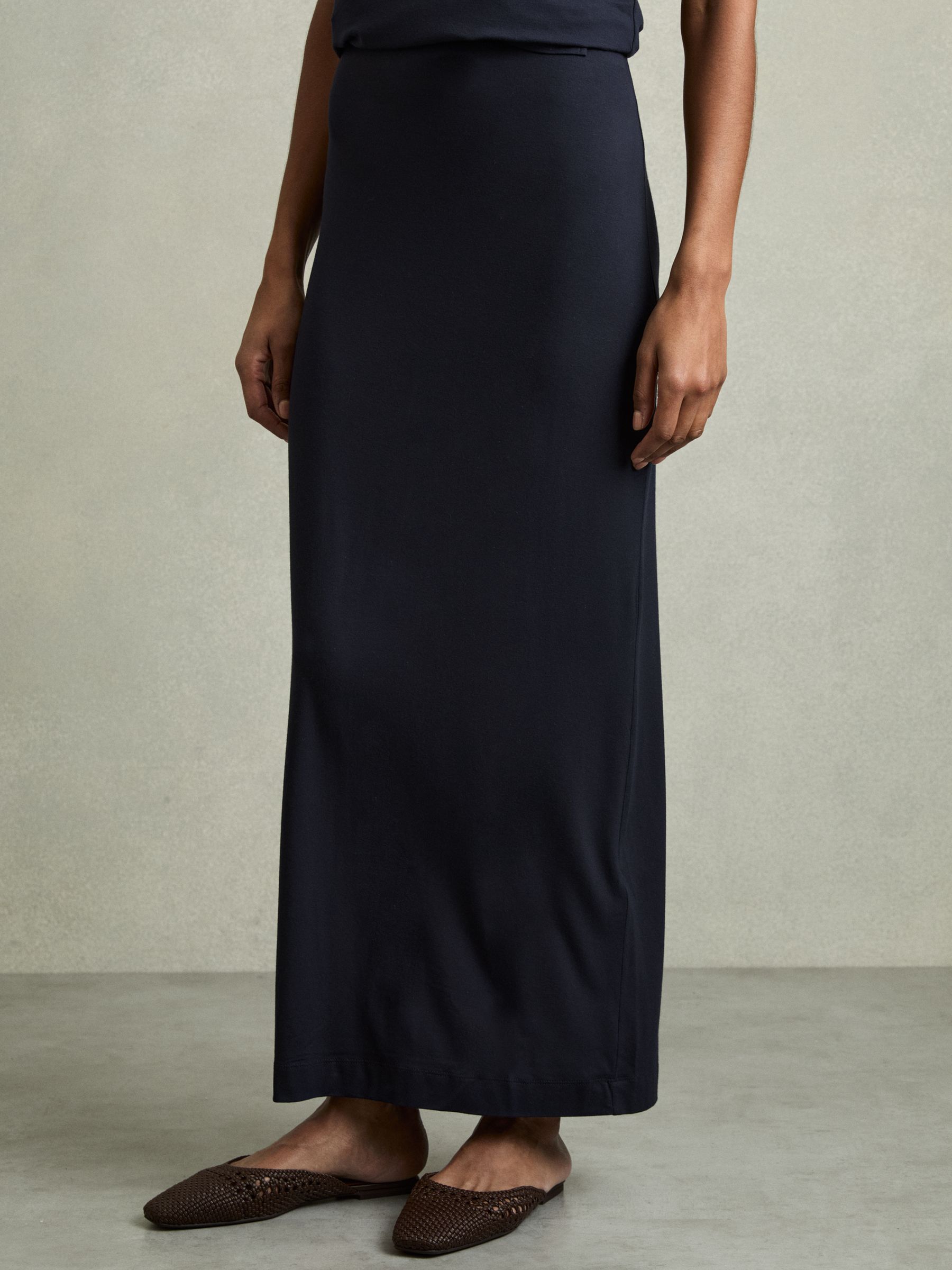 Jersey Straight Maxi Skirt in Navy - Image 3 of 5