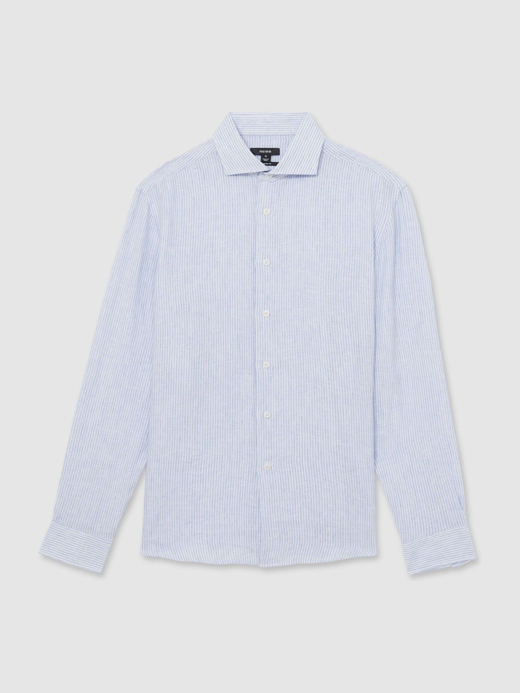 Linen Striped Cutaway-Collar Shirt in Soft Blue/White Fine Stripe - Image 2 of 8